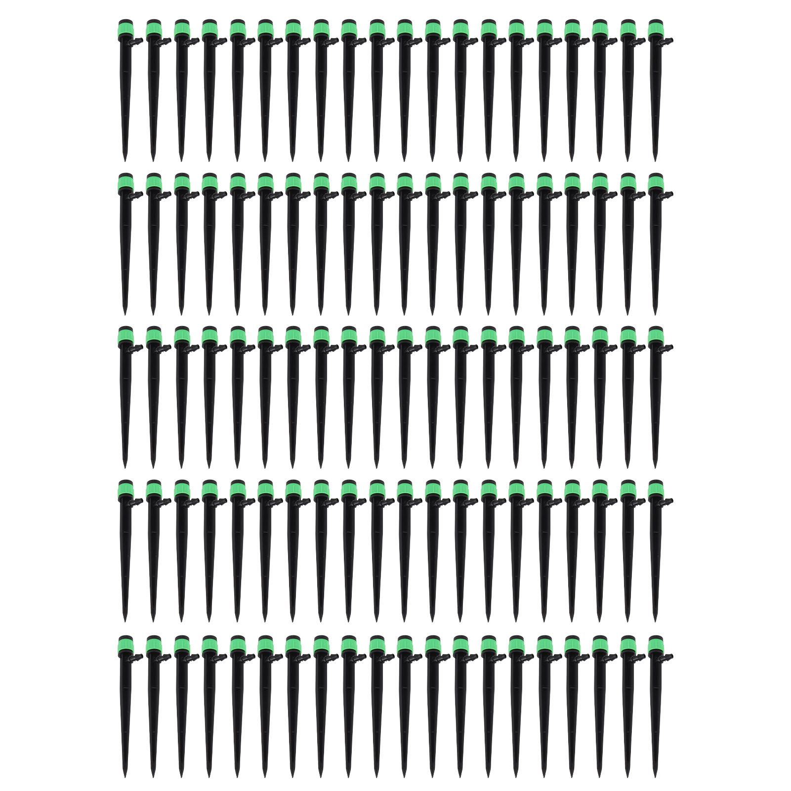 100pcs Drip Emitters 360 Degree Adjustable Water Flow Drippers Sprayer for Patio Lawn Bed Watering System 13cm / 5.1in Green - Image 1