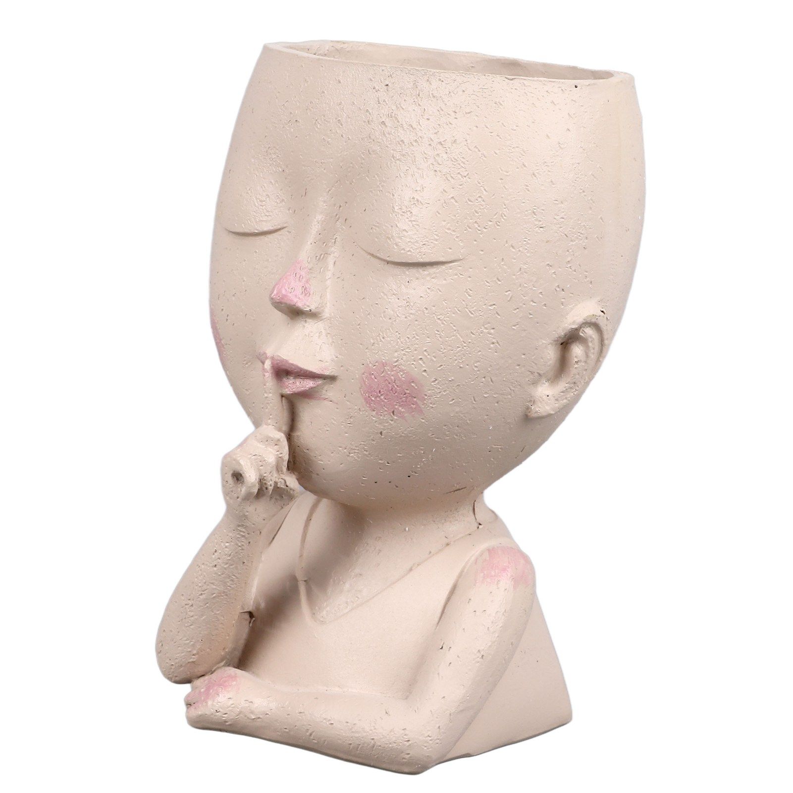 Face Flower Pot Head Planter Pot Cute Resin Succulent Planter with Drainage Hole Closed Eyes Large Opening for Indoor Outdoor - Image 3