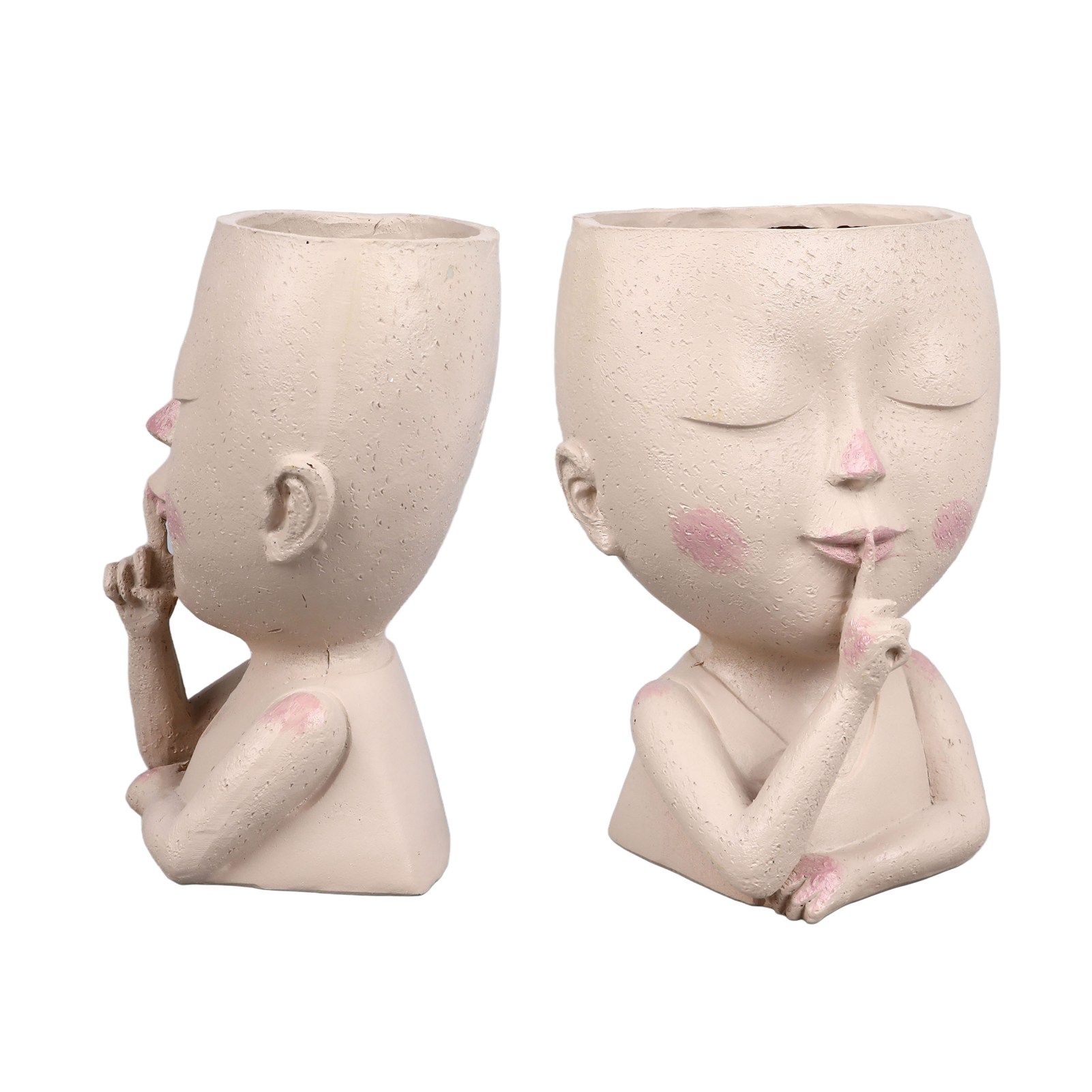 Face Flower Pot Head Planter Pot Cute Resin Succulent Planter with Drainage Hole Closed Eyes Large Opening for Indoor Outdoor - Image 6