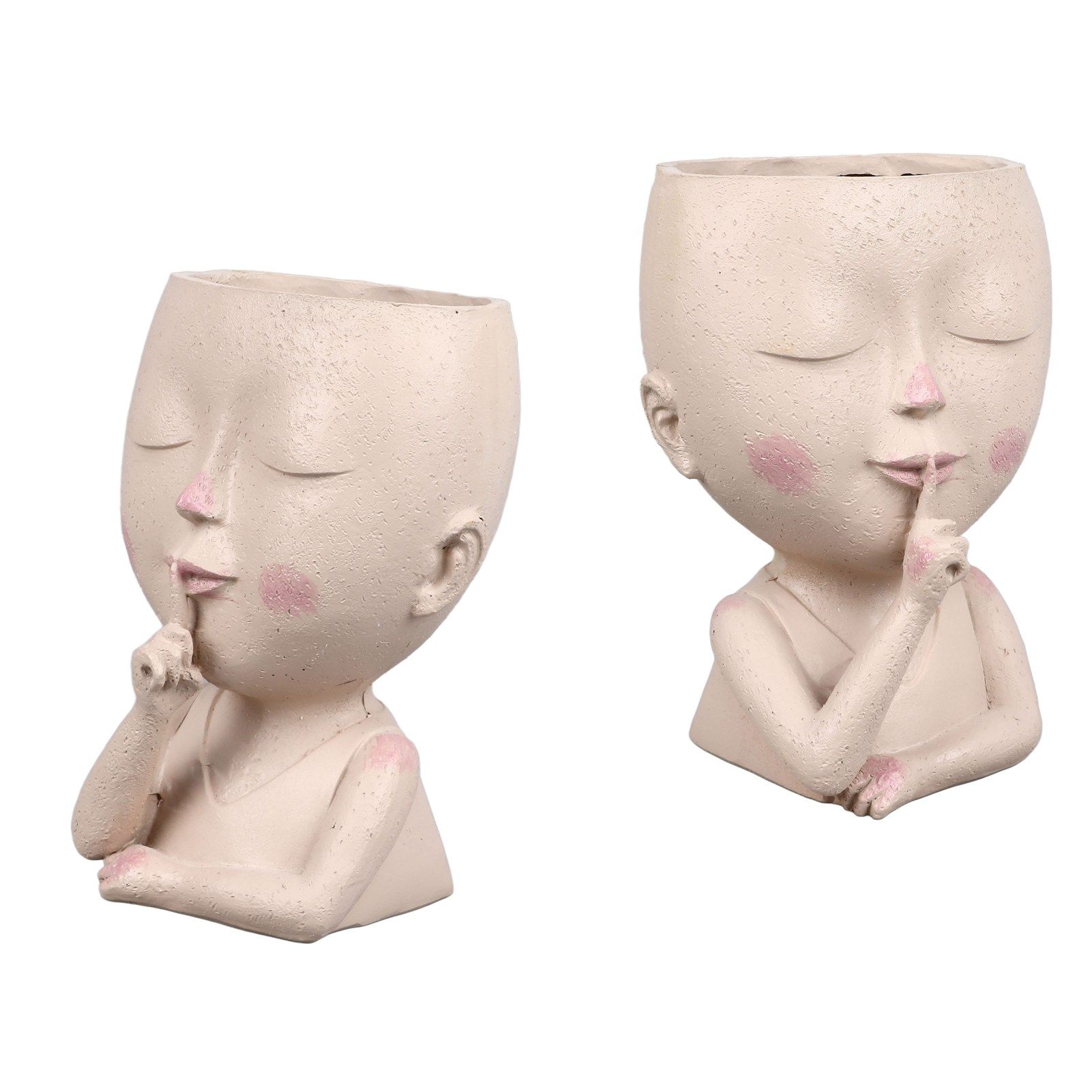 Face Flower Pot Head Planter Pot Cute Resin Succulent Planter with Drainage Hole Closed Eyes Large Opening for Indoor Outdoor - Image 7