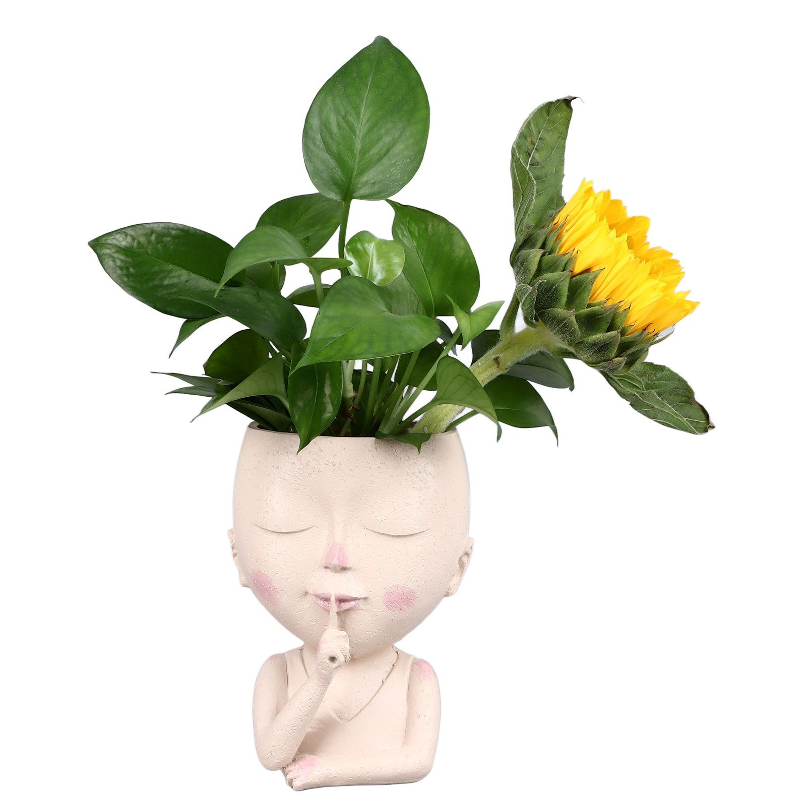 Face Flower Pot Head Planter Pot Cute Resin Succulent Planter with Drainage Hole Closed Eyes Large Opening for Indoor Outdoor - Image 8
