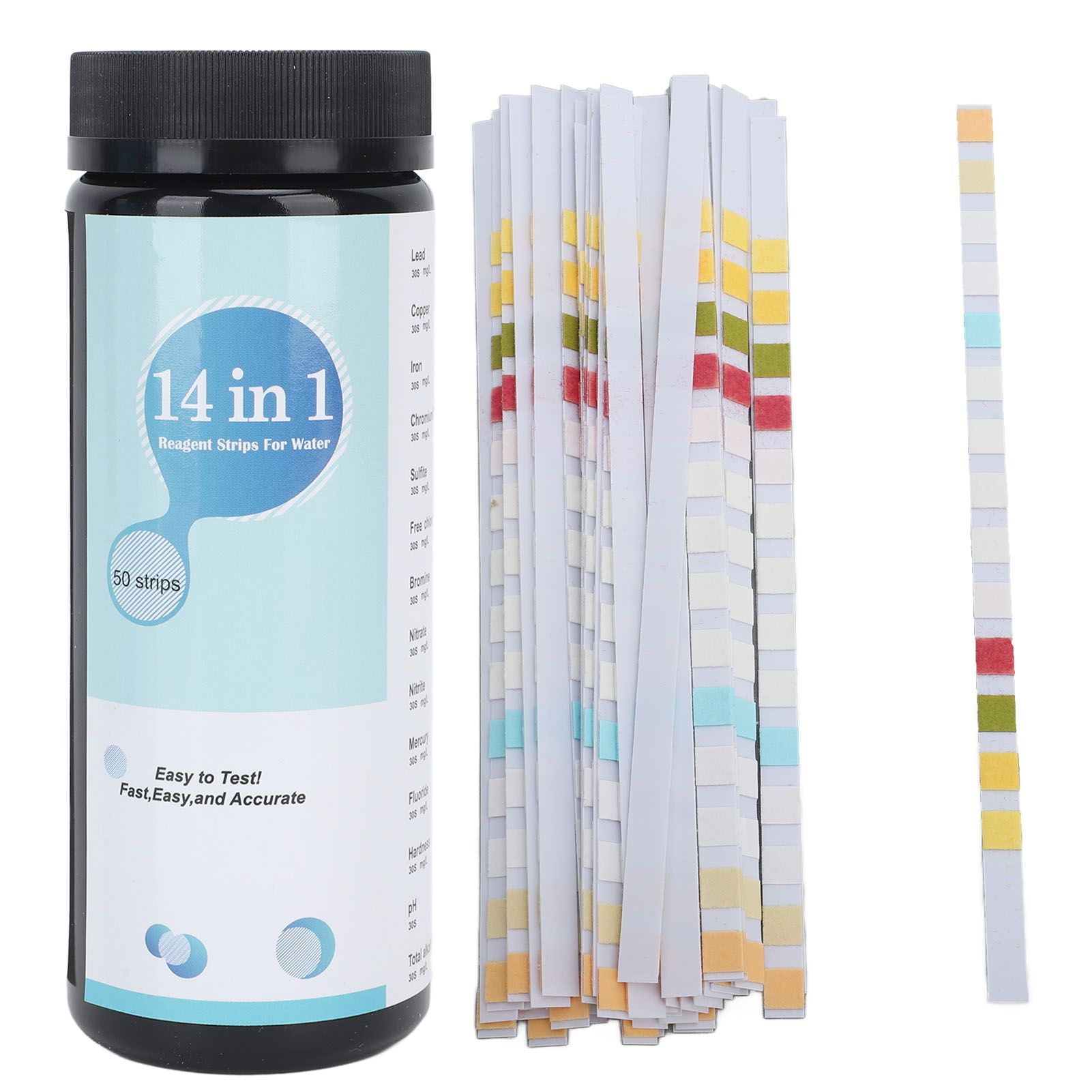 50 Strips PH Test Strips 14 in 1 Alkalinity Hardness PH Testing Paper for Swimming Pool Drinking Water Spa - Image 1