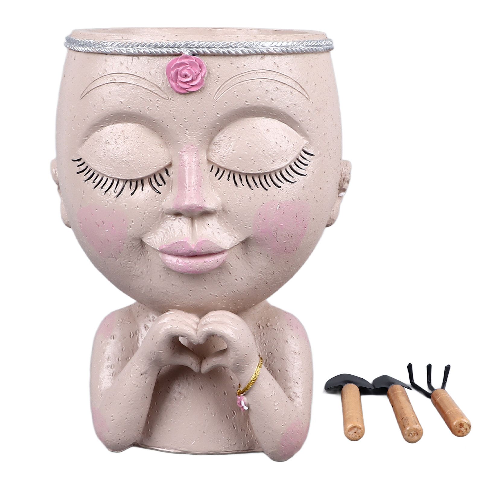 Face Planter Pot Resin Love Style Lady Head Succulent Planter Women Face Flower Pot with Drainage Hole Spades for Indoor Outdoor White - Image 1