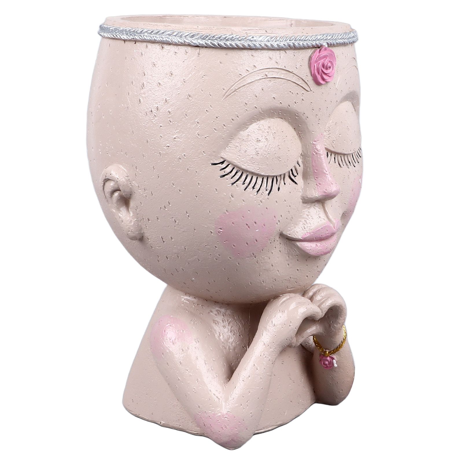 Face Planter Pot Resin Love Style Lady Head Succulent Planter Women Face Flower Pot with Drainage Hole Spades for Indoor Outdoor White - Image 2