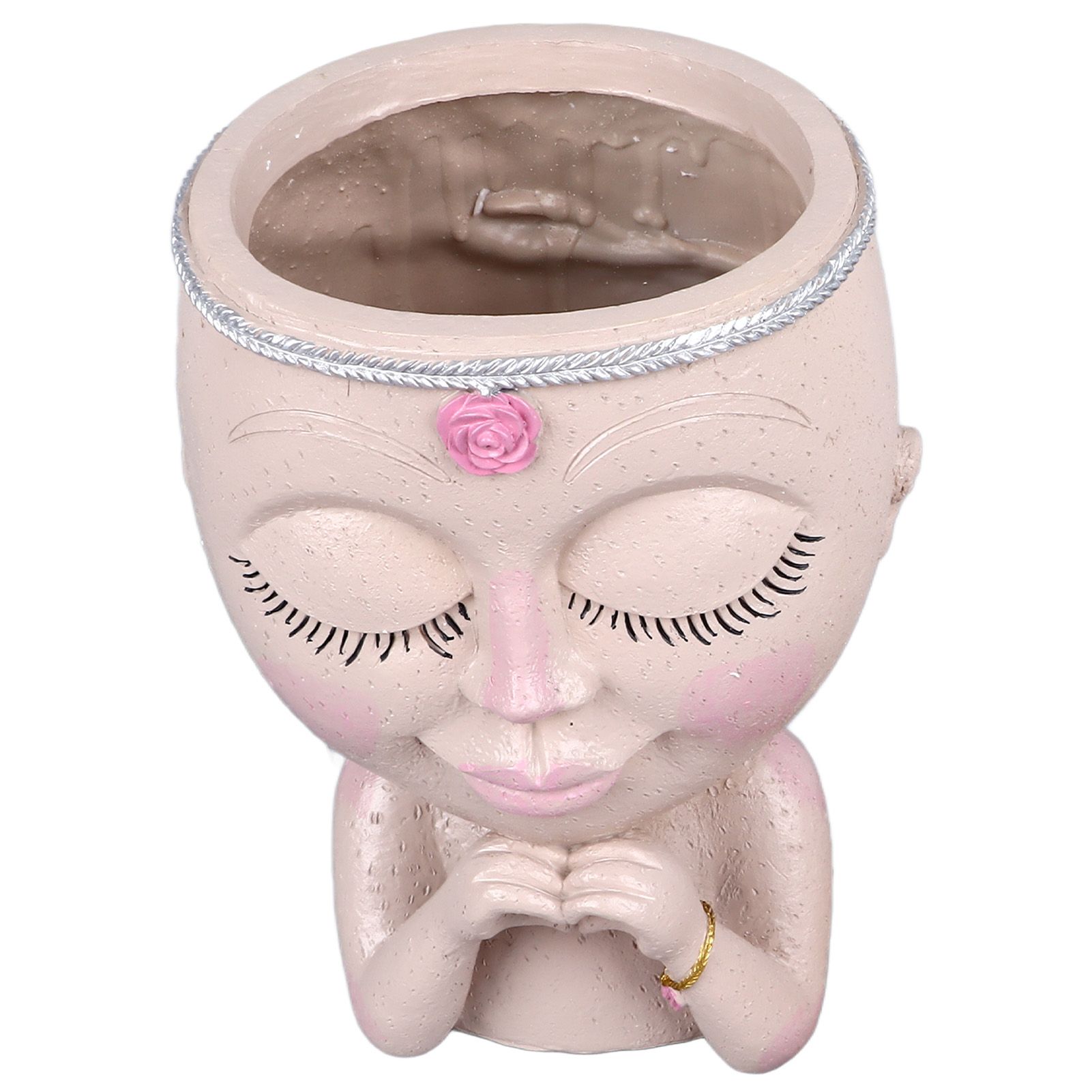 Face Planter Pot Resin Love Style Lady Head Succulent Planter Women Face Flower Pot with Drainage Hole Spades for Indoor Outdoor White - Image 3