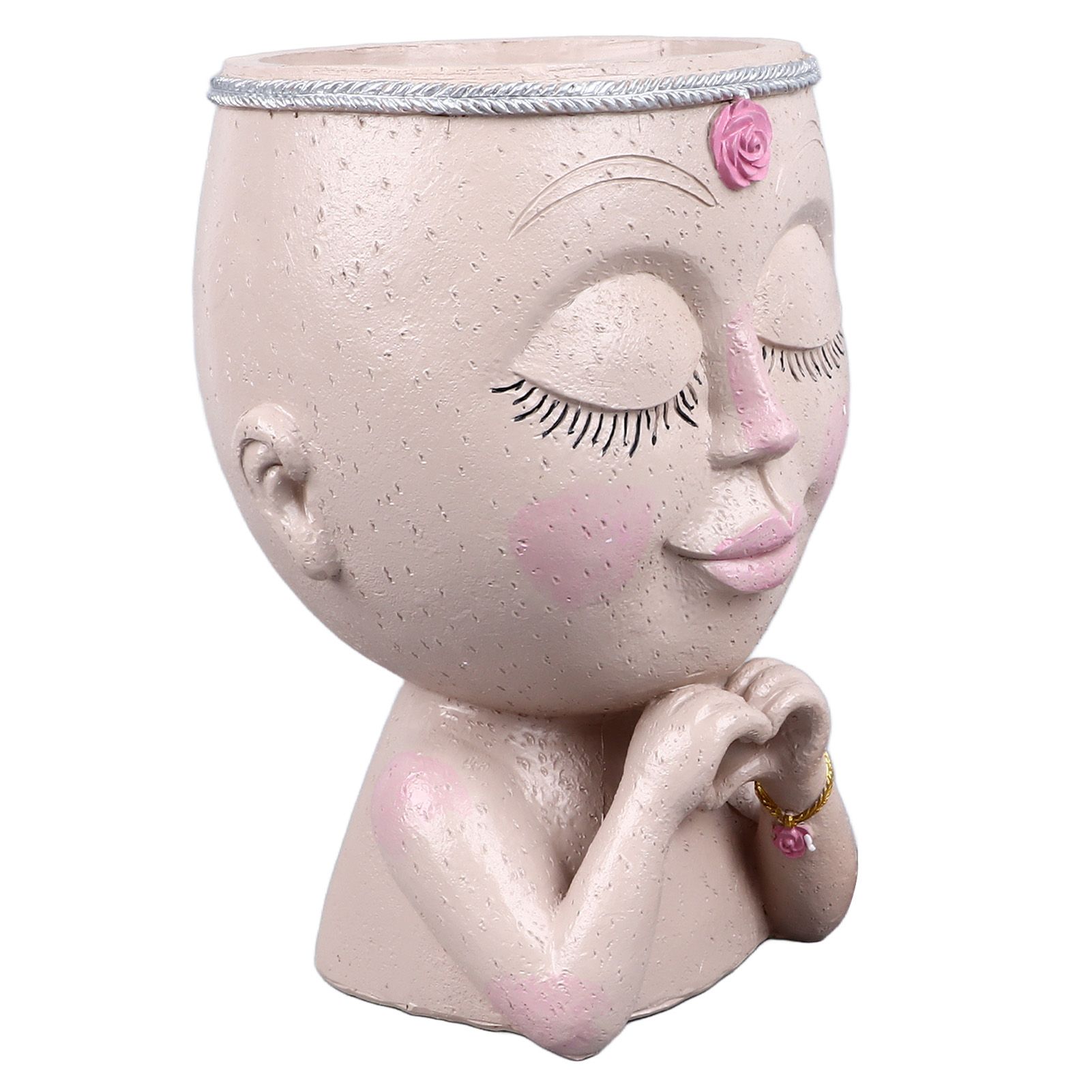 Face Planter Pot Resin Love Style Lady Head Succulent Planter Women Face Flower Pot with Drainage Hole Spades for Indoor Outdoor White - Image 5