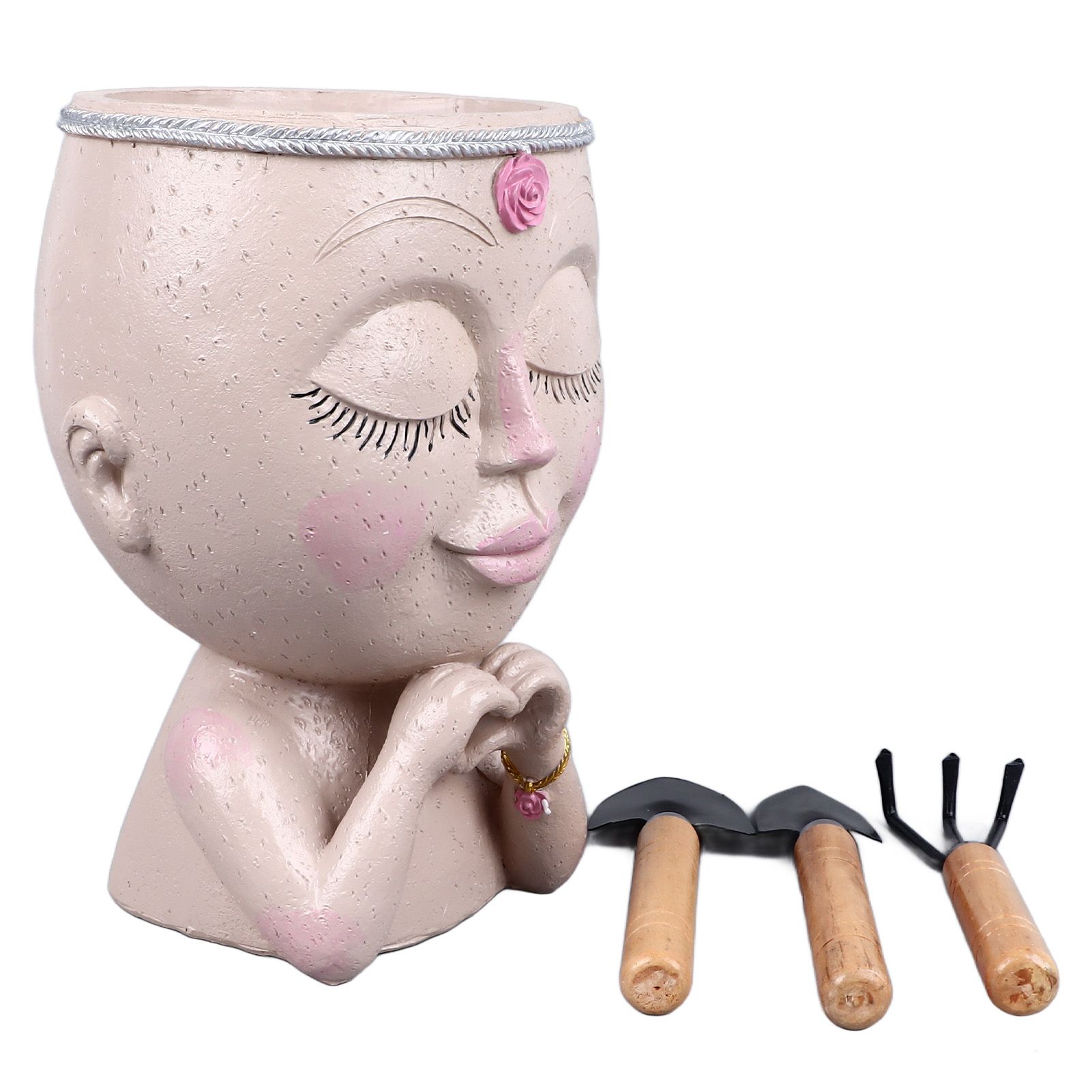 Face Planter Pot Resin Love Style Lady Head Succulent Planter Women Face Flower Pot with Drainage Hole Spades for Indoor Outdoor White - Image 7