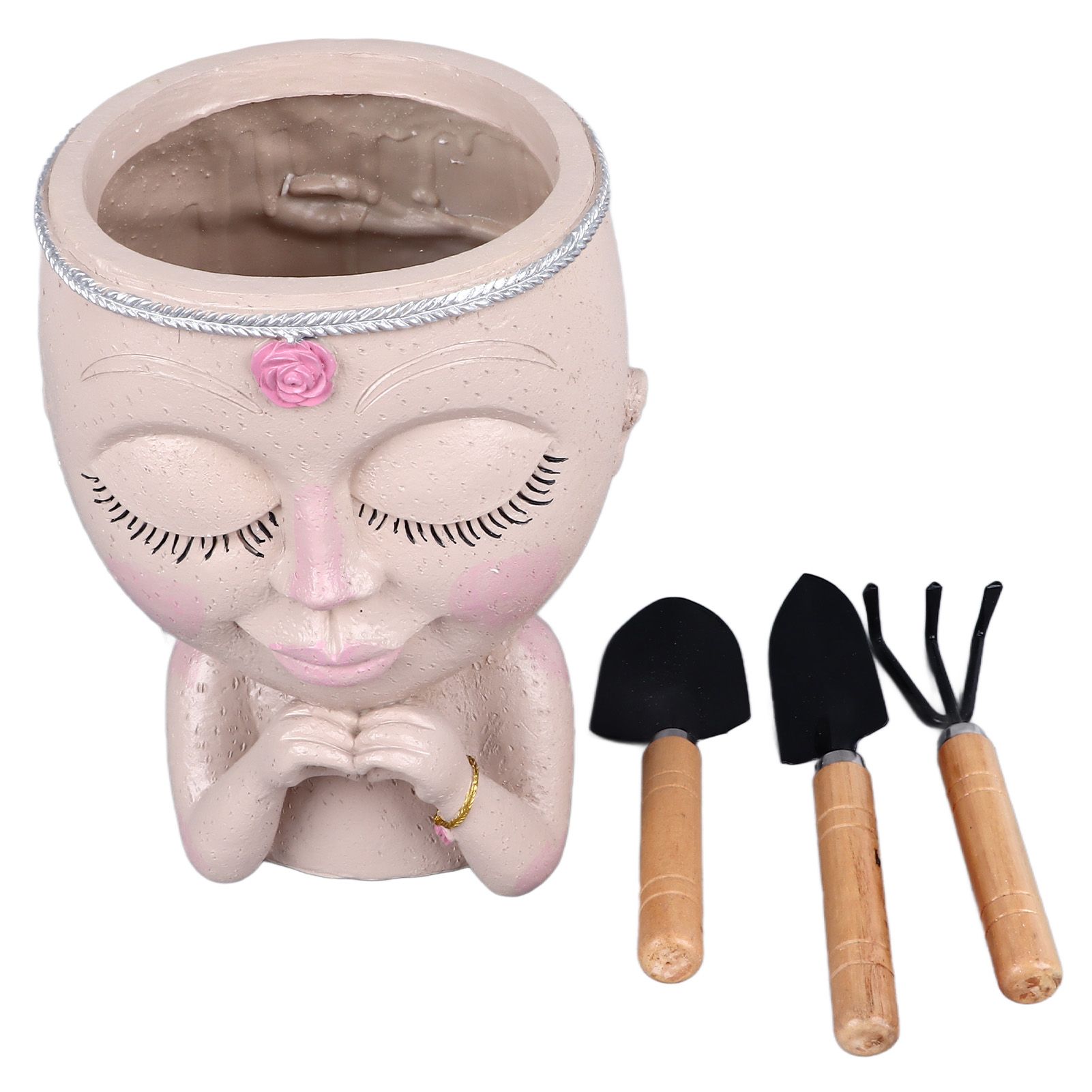 Face Planter Pot Resin Love Style Lady Head Succulent Planter Women Face Flower Pot with Drainage Hole Spades for Indoor Outdoor White - Image 8