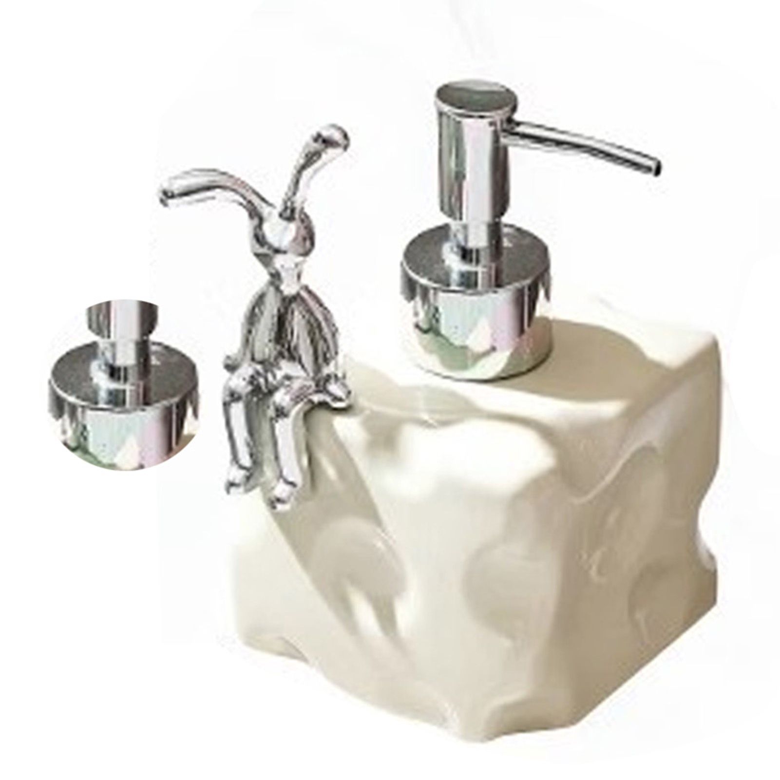 Shampoo Dispenser Bottle Ceramic Large Capacity Home Decoration with Pump for Bathroom Small White - Image 2