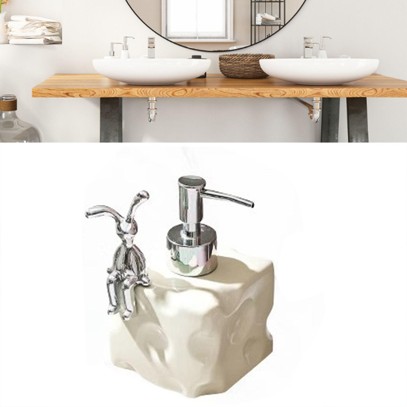 Shampoo Dispenser Bottle Ceramic Large Capacity Home Decoration with Pump for Bathroom Small White - Image 5