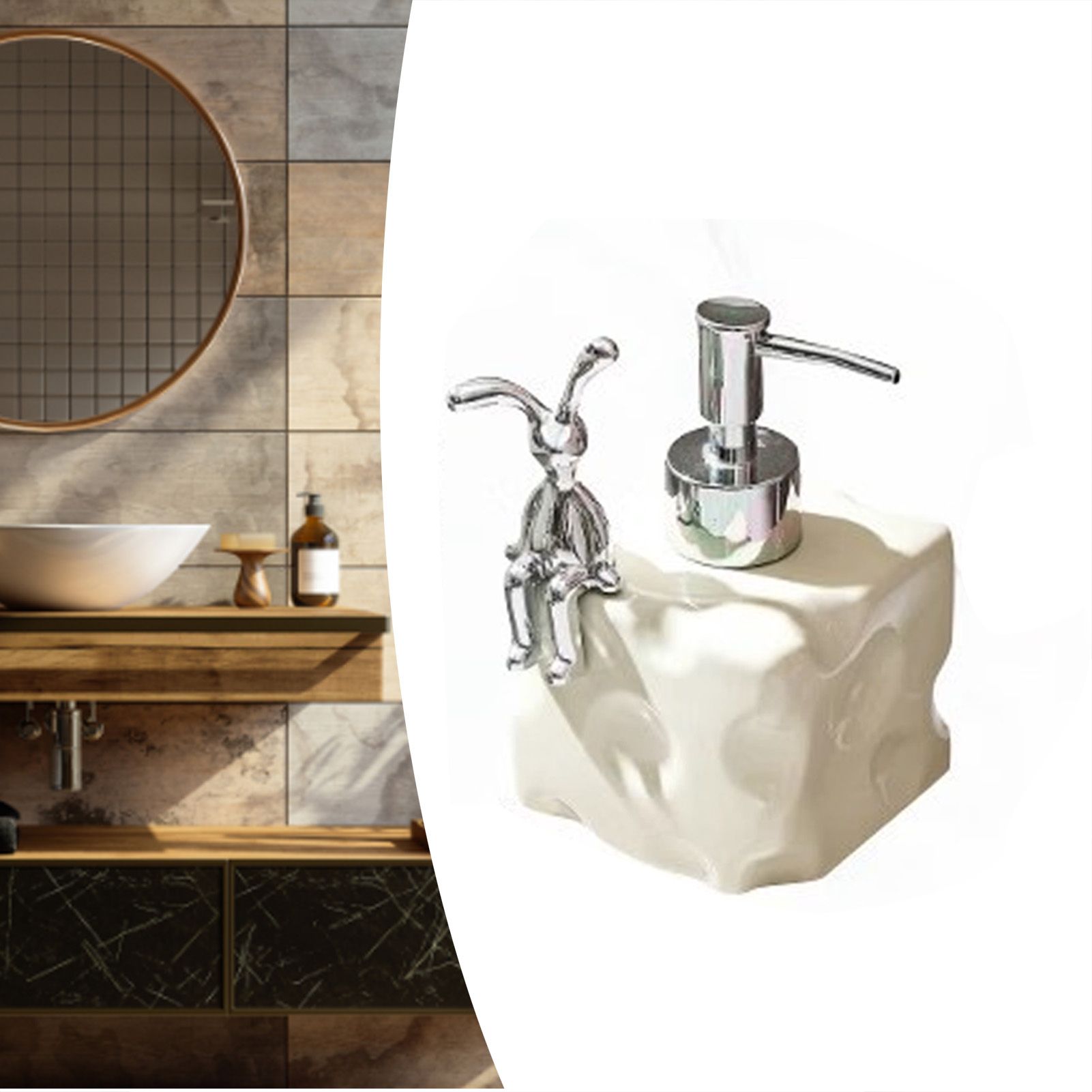 Shampoo Dispenser Bottle Ceramic Large Capacity Home Decoration with Pump for Bathroom Small White - Image 7