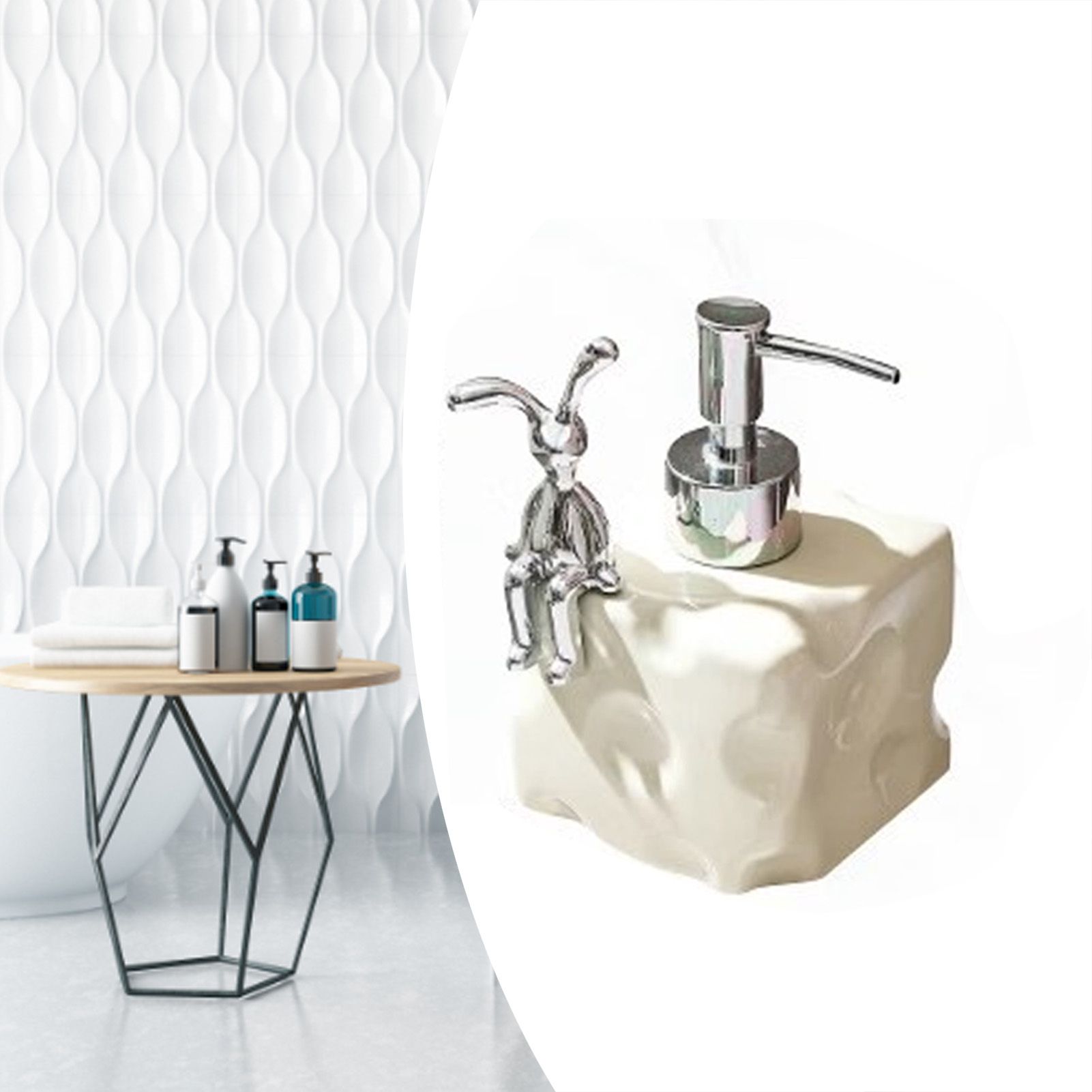Shampoo Dispenser Bottle Ceramic Large Capacity Home Decoration with Pump for Bathroom Small White - Image 8