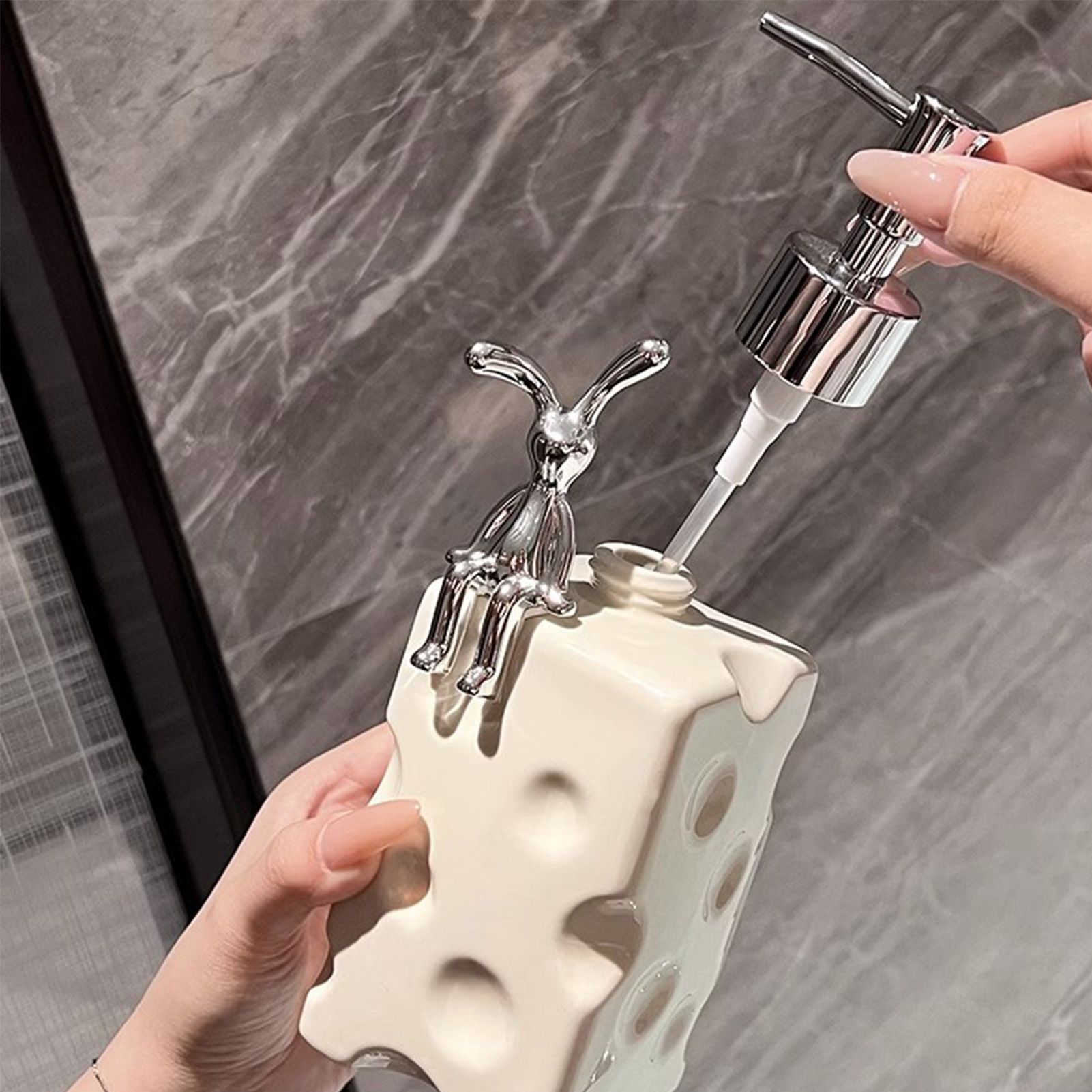 Shampoo Dispenser Bottle Ceramic Large Capacity Home Decoration with Pump for Bathroom Large White - Image 7