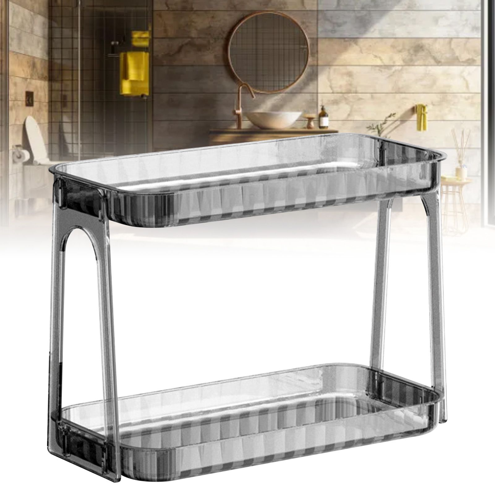 Cosmetic Storage Rack Double Layer Clear Detachable Modern Countertop Cosmetic Organizer for Dressing Table Smoke Gray - Image 5