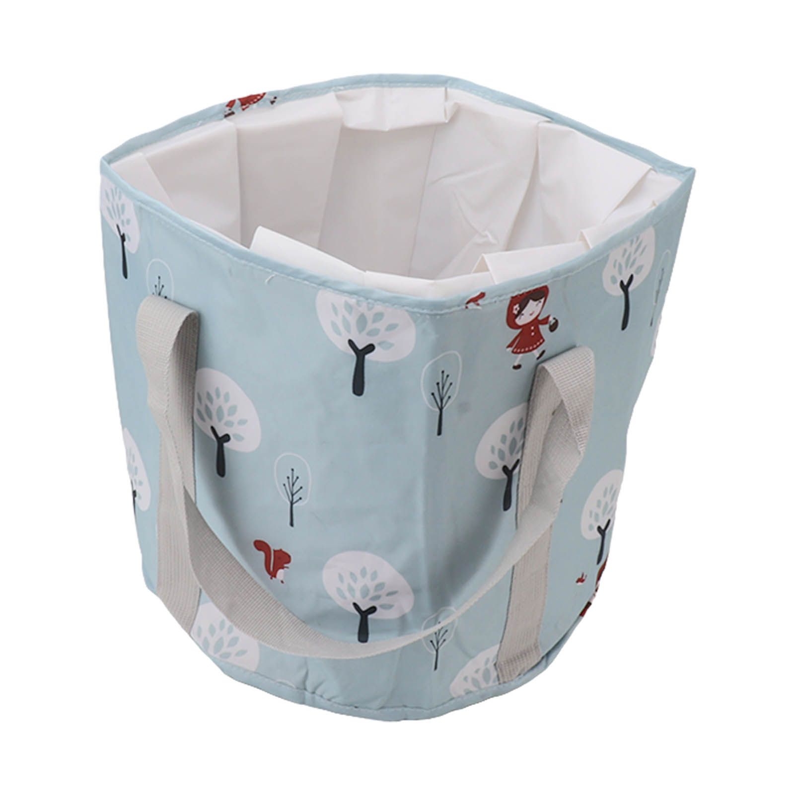 Collapsible Foot Bath Basin PVC Insulated Portable Foot Soaking Bath Tub Water Bucket with Handle for Outdoor Camping Travel Blue Small Tree - Image 4