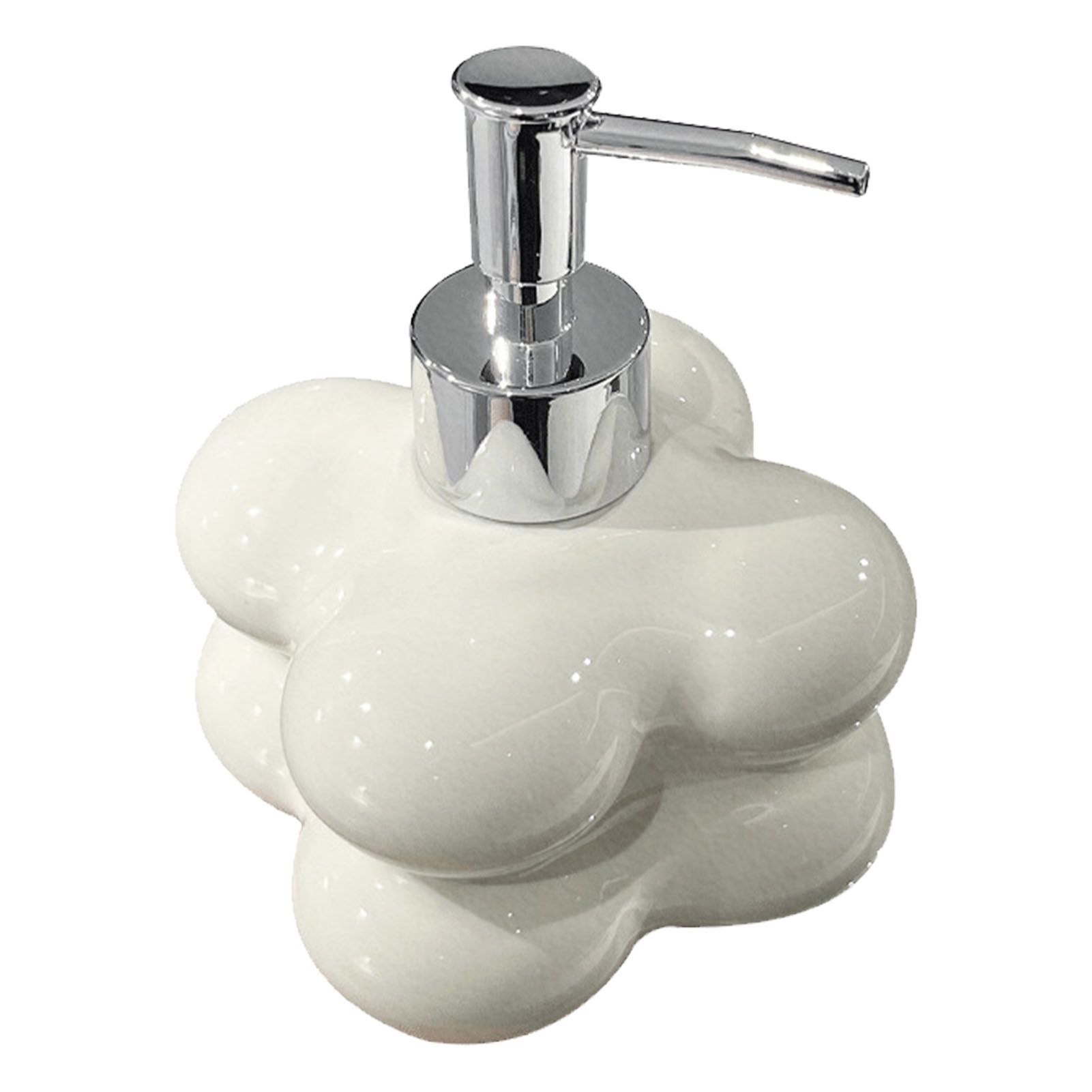Cloud Press Pump Bottle Ceramic Reusable Decoration Refillable Cloud Shape Dispenser Bottle for Bathroom Milky White - Image 1