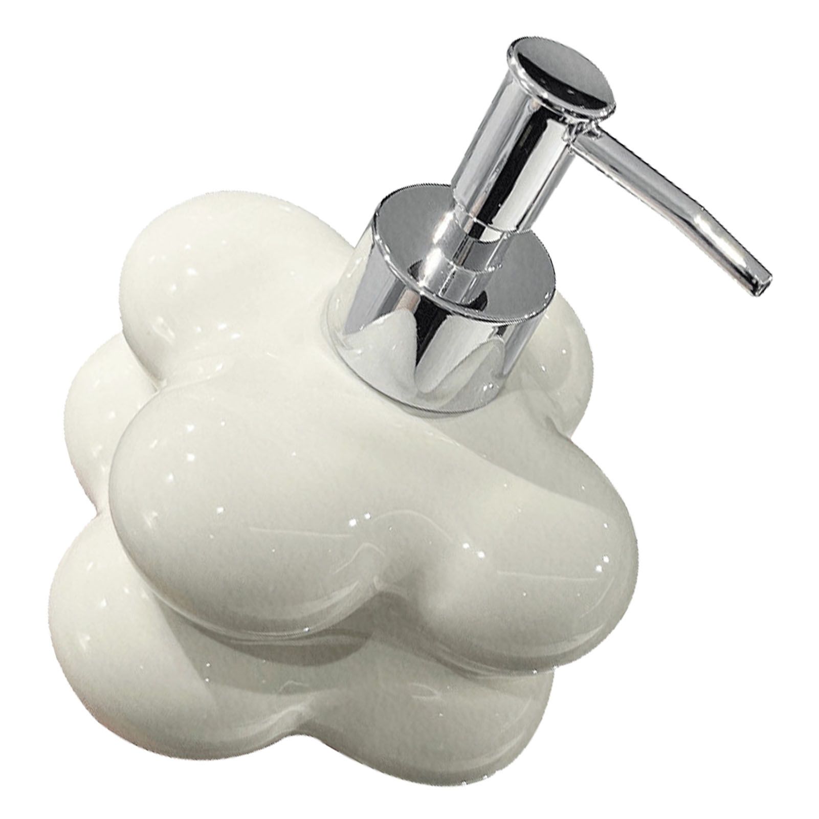 Cloud Press Pump Bottle Ceramic Reusable Decoration Refillable Cloud Shape Dispenser Bottle for Bathroom Milky White - Image 2