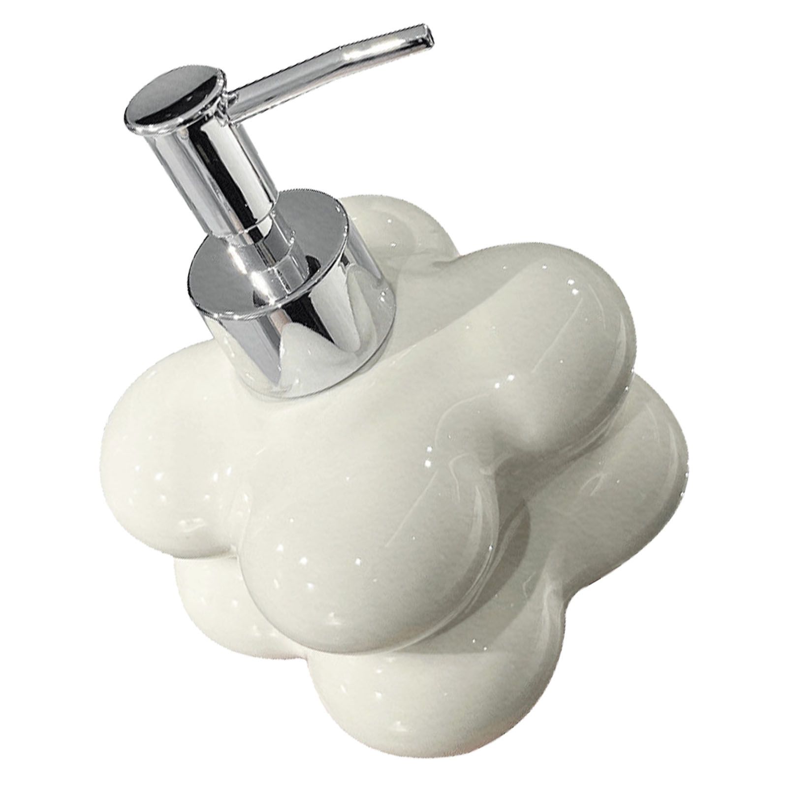 Cloud Press Pump Bottle Ceramic Reusable Decoration Refillable Cloud Shape Dispenser Bottle for Bathroom Milky White - Image 3