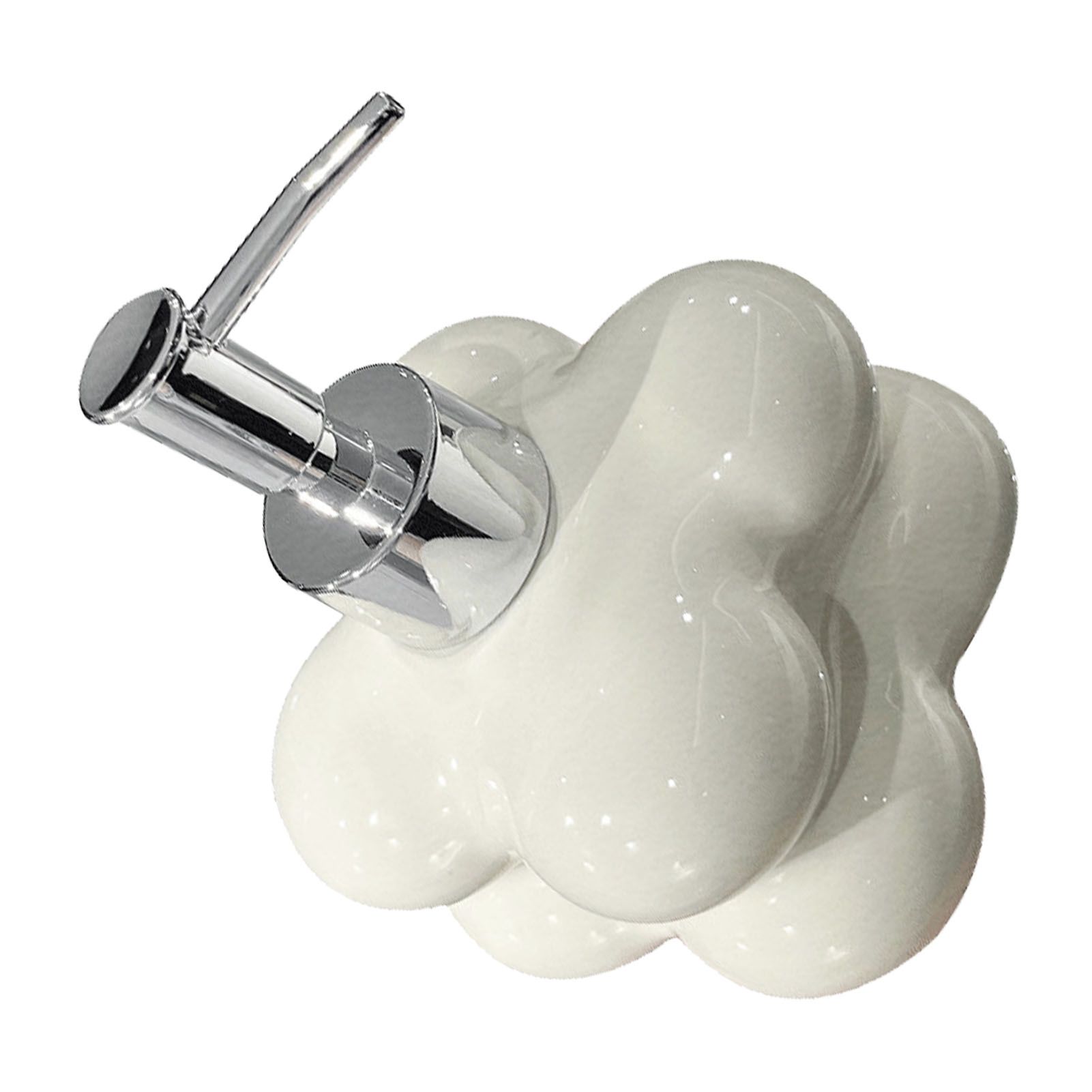 Cloud Press Pump Bottle Ceramic Reusable Decoration Refillable Cloud Shape Dispenser Bottle for Bathroom Milky White - Image 4
