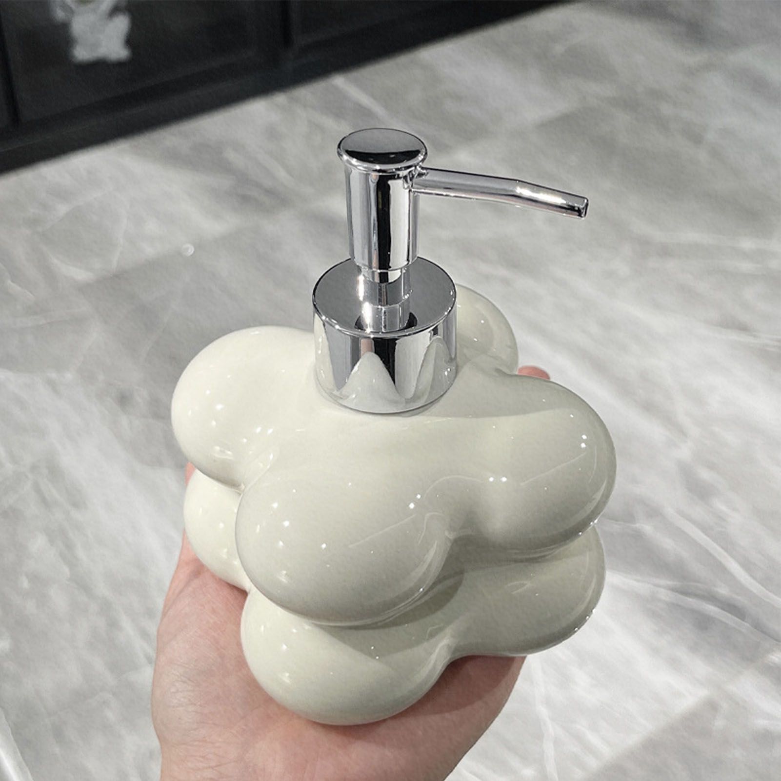Cloud Press Pump Bottle Ceramic Reusable Decoration Refillable Cloud Shape Dispenser Bottle for Bathroom Milky White - Image 5