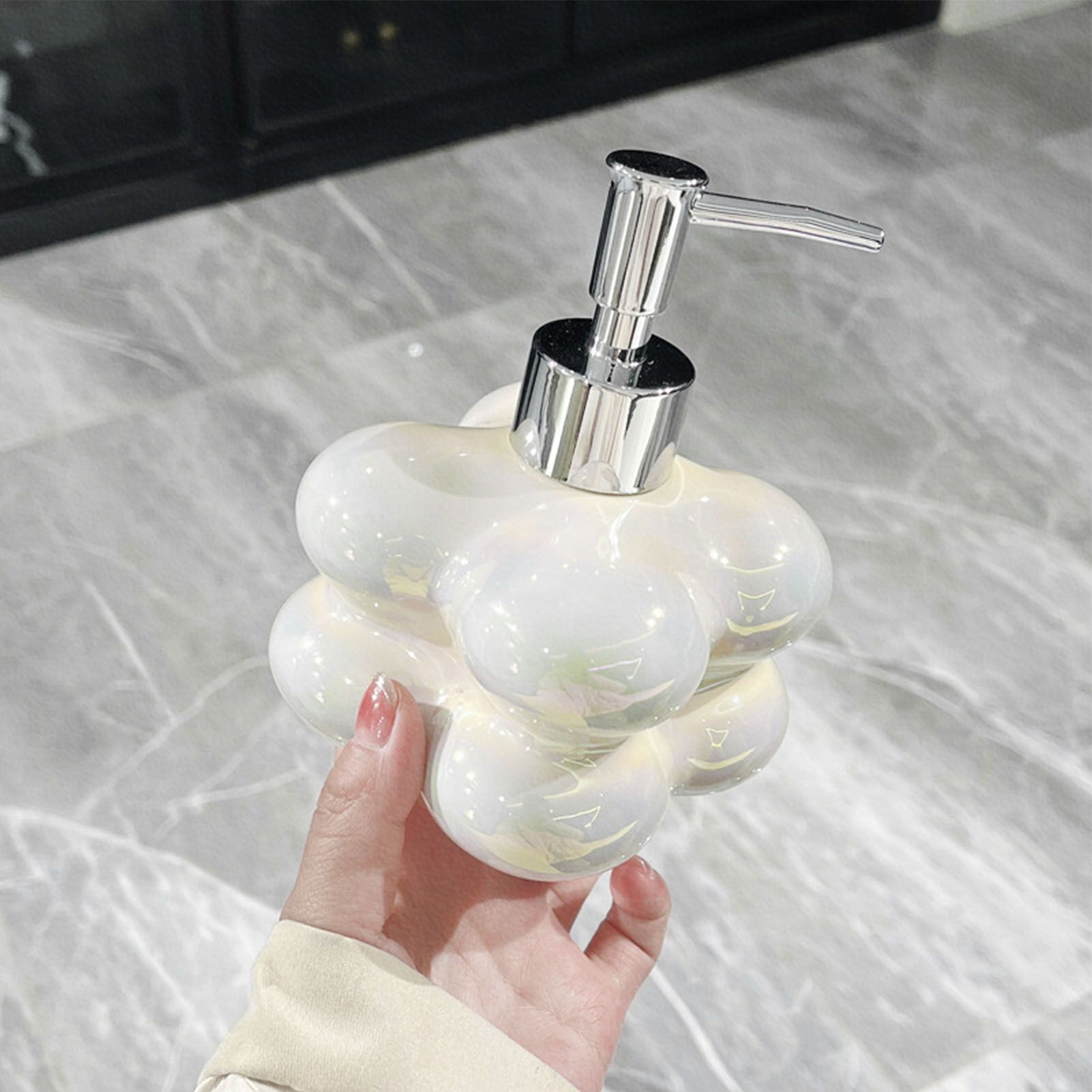 Cloud Press Pump Bottle Ceramic Reusable Decoration Refillable Cloud Shape Dispenser Bottle for Bathroom Milky White - Image 6