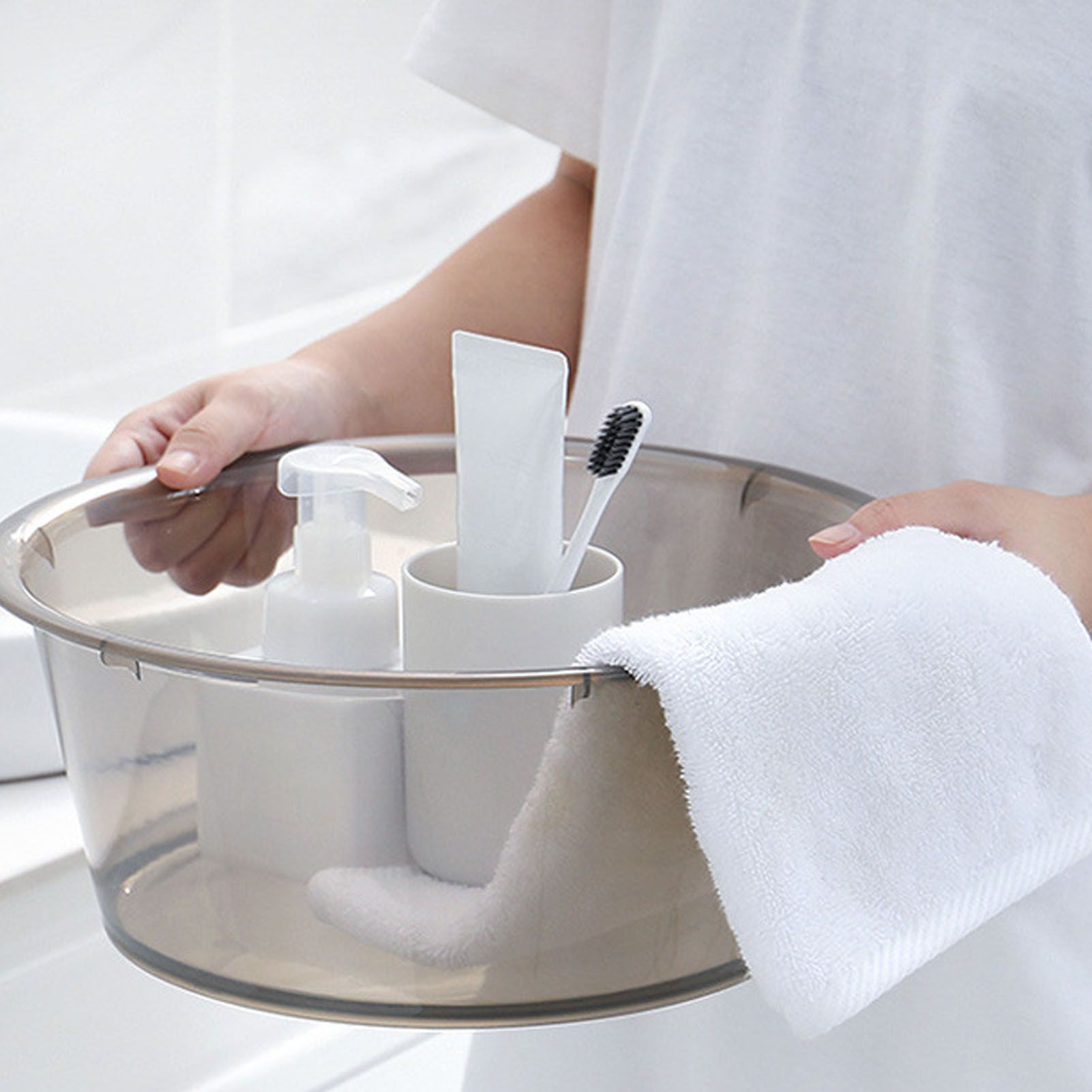 Large Transparent Laundry Basin Household Plastic Simple Thickened Washbasin Student Dormitory Plastic Basin Grey - Image 3