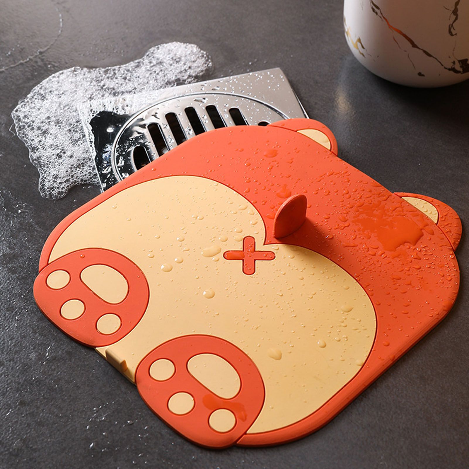 Shower Drain Stopper Cartoon Style Odour Resistant Silicone Anti Slip Bathtub Stopper for Home Bathroom Toilet Orange - Image 5