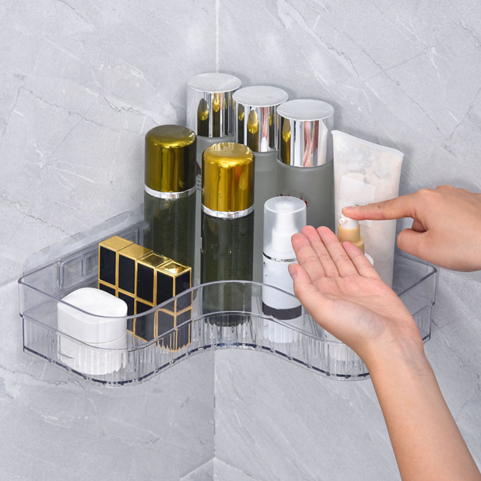 Shower Corner Shelf Plastic Corner Shower Caddy Wall Mounted Shower Organizer for Bathroom Toilet Crystal White - Image 5