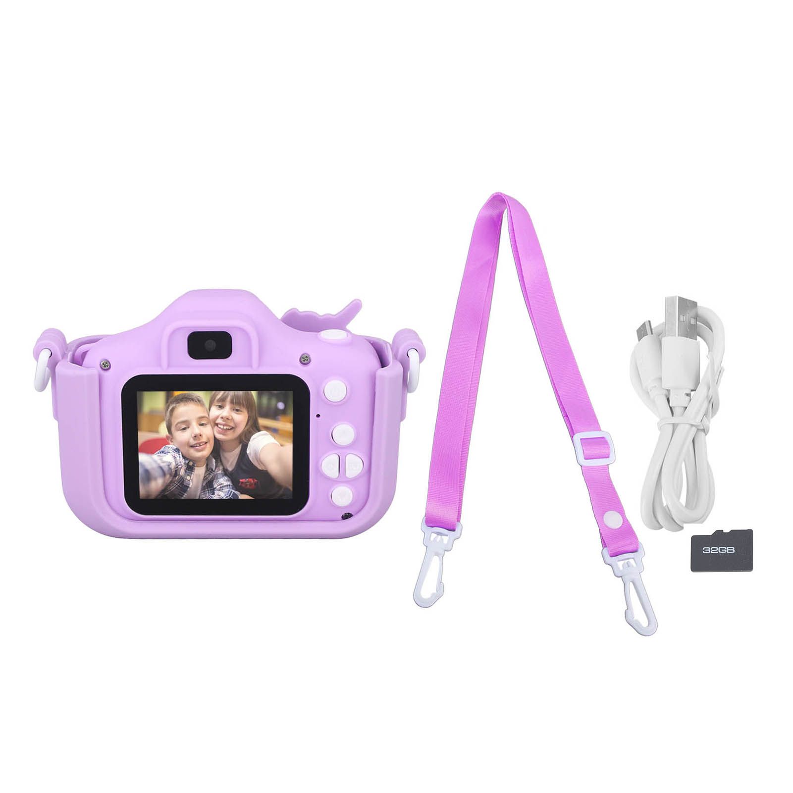 Kids Camera Dual Camera 2.0in IPS Screen 1080P Video Camera Toy with 32G Memory Card Purple - Image 1