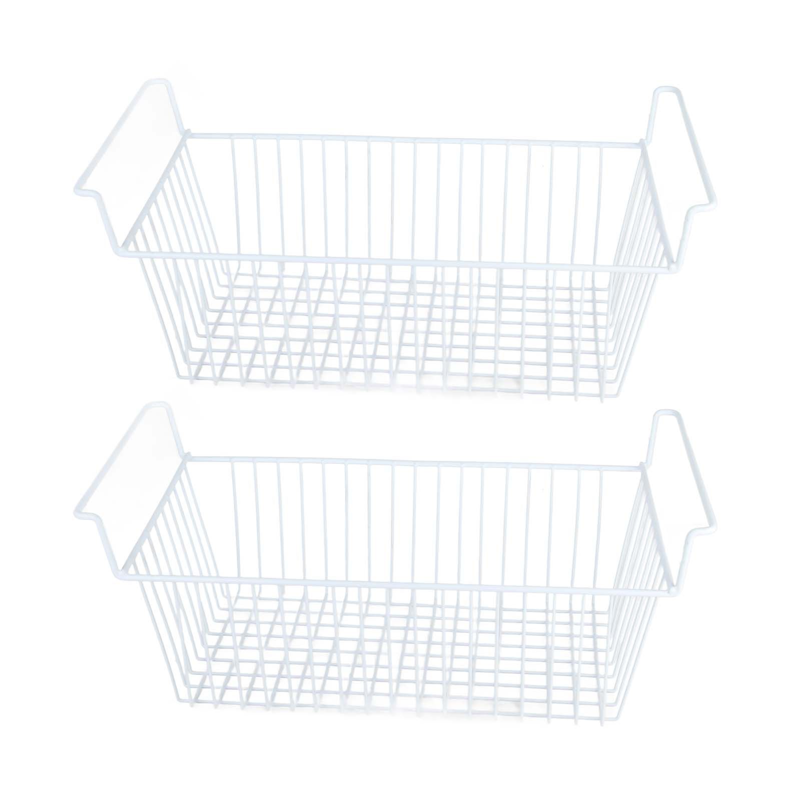 2Pcs Freezer Organizer Bins Steel Wire Large Capacity Strong Bearing Freezer Basket with Handle for Closet Countertops 56.5 X 25.2 X 24cm / 22.2 X 9.9 X 9.4in (L X W X H) with 7cm / 2.8in Handle - Image 1