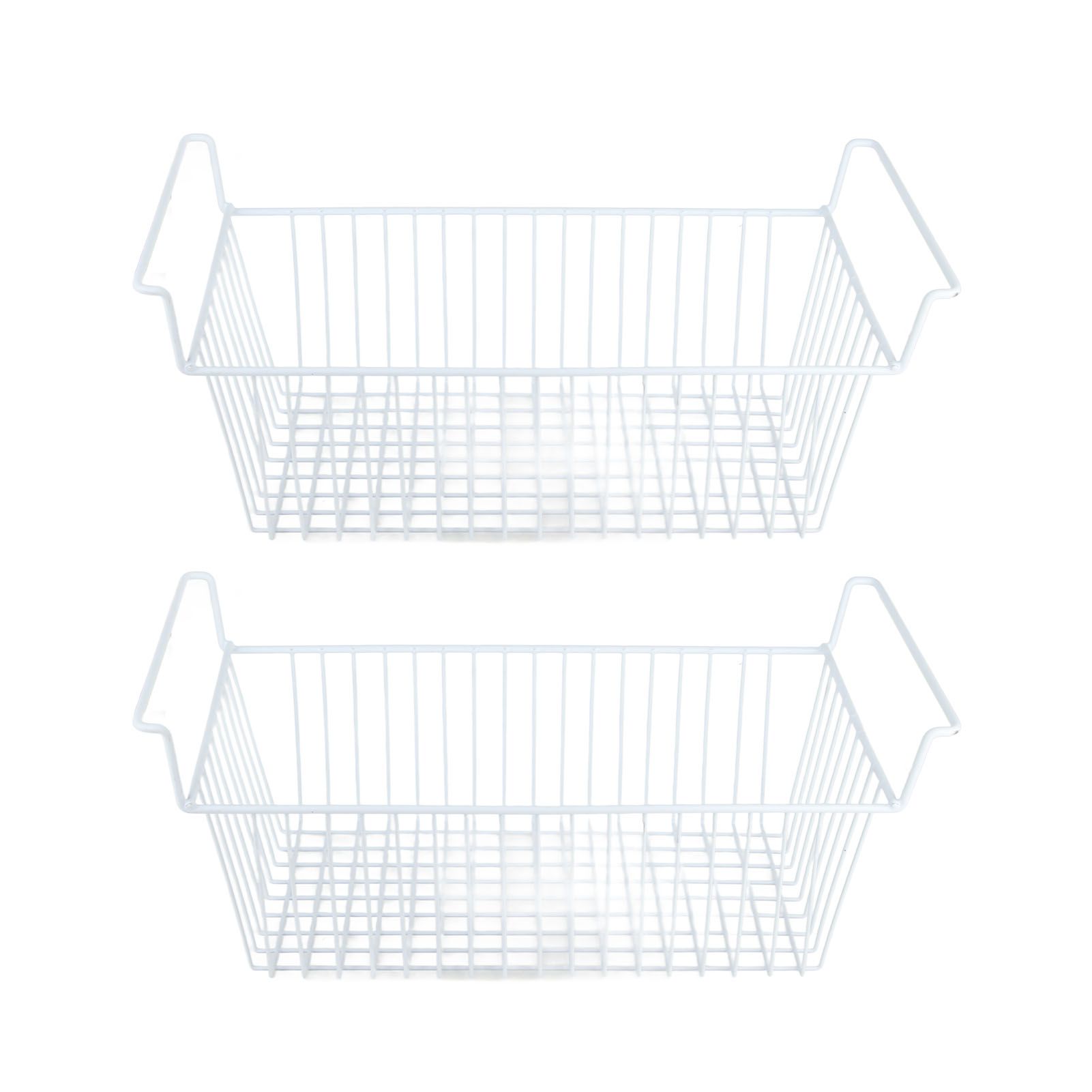 2Pcs Freezer Organizer Bins Steel Wire Large Capacity Strong Bearing Freezer Basket with Handle for Closet Countertops 56.5 X 25.2 X 24cm / 22.2 X 9.9 X 9.4in (L X W X H) with 7cm / 2.8in Handle - Image 2