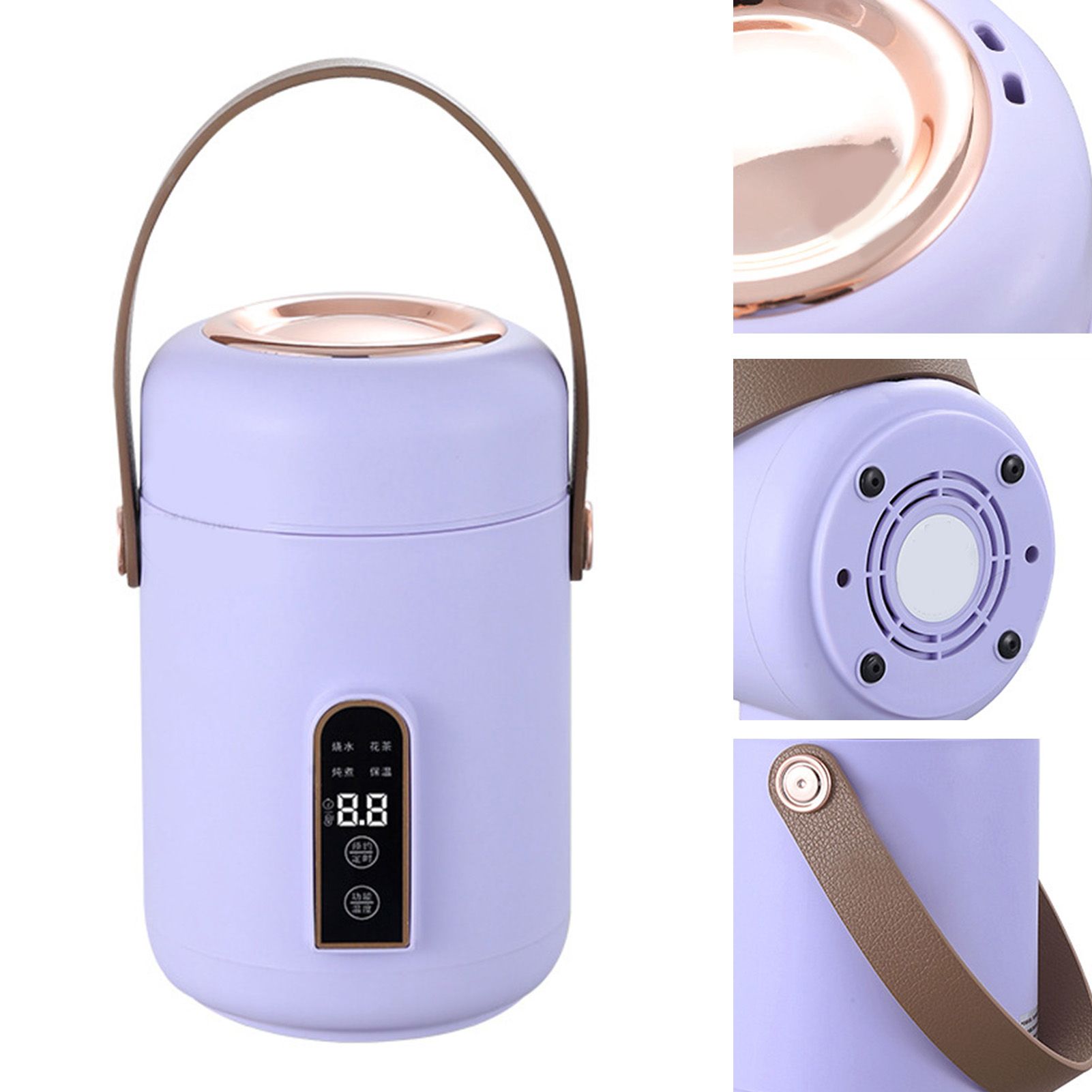 Mini Rice Cooker Efficient Heating Insulated Portable Multifunction Soup Porridge Stewpot for Home Office Dorm Purple - Image 4