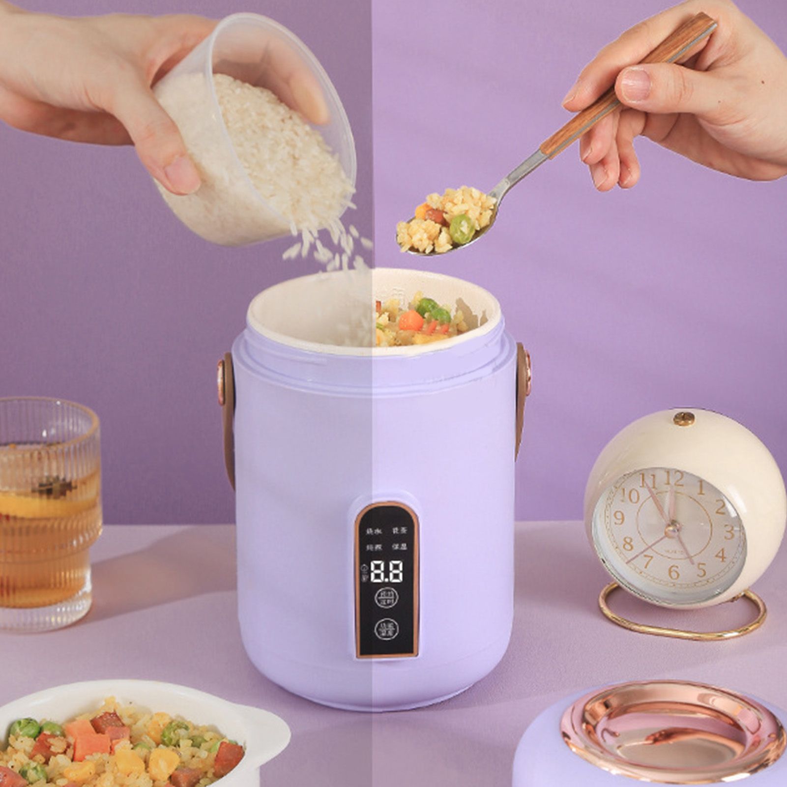 Mini Rice Cooker Efficient Heating Insulated Portable Multifunction Soup Porridge Stewpot for Home Office Dorm Purple - Image 5