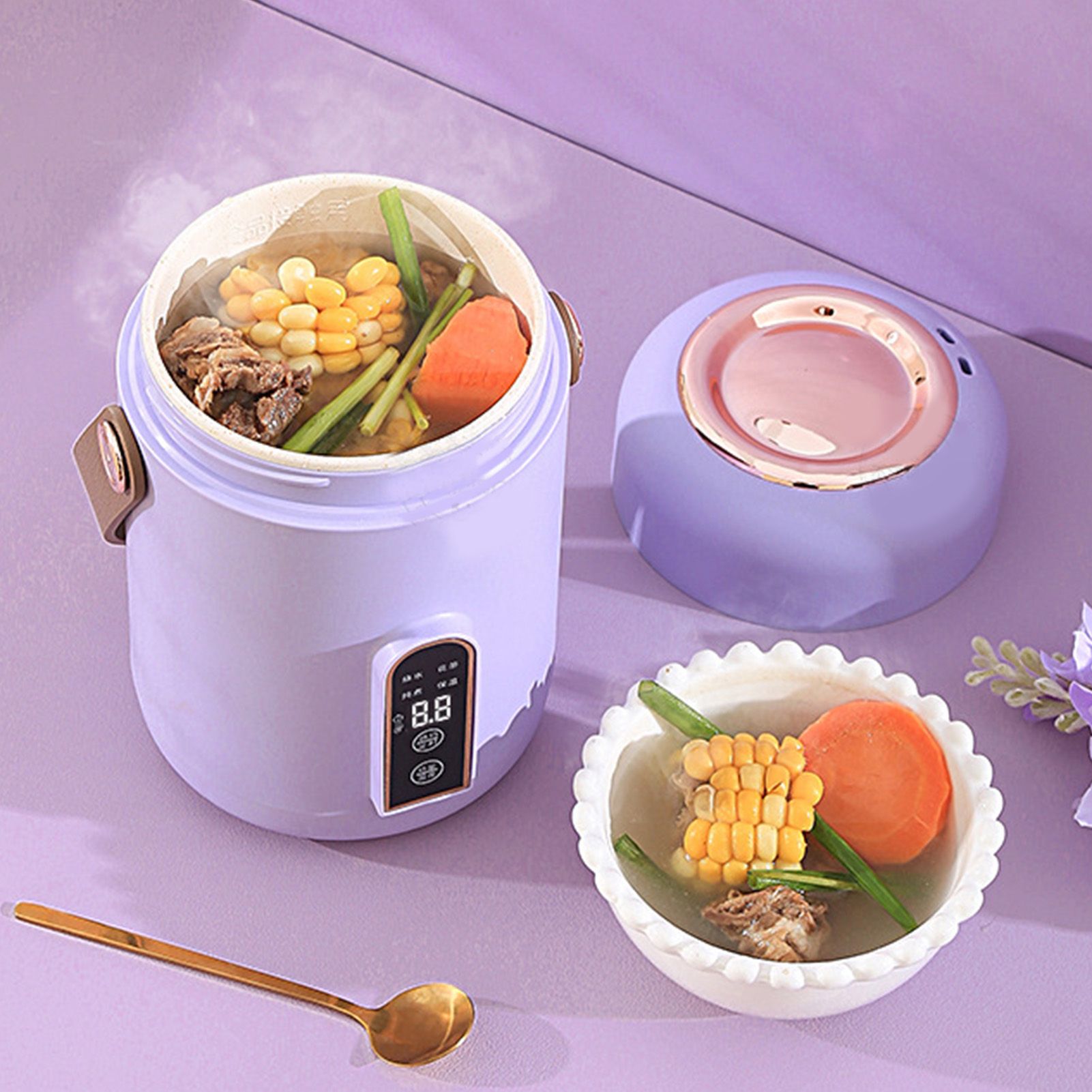 Mini Rice Cooker Efficient Heating Insulated Portable Multifunction Soup Porridge Stewpot for Home Office Dorm Purple - Image 6