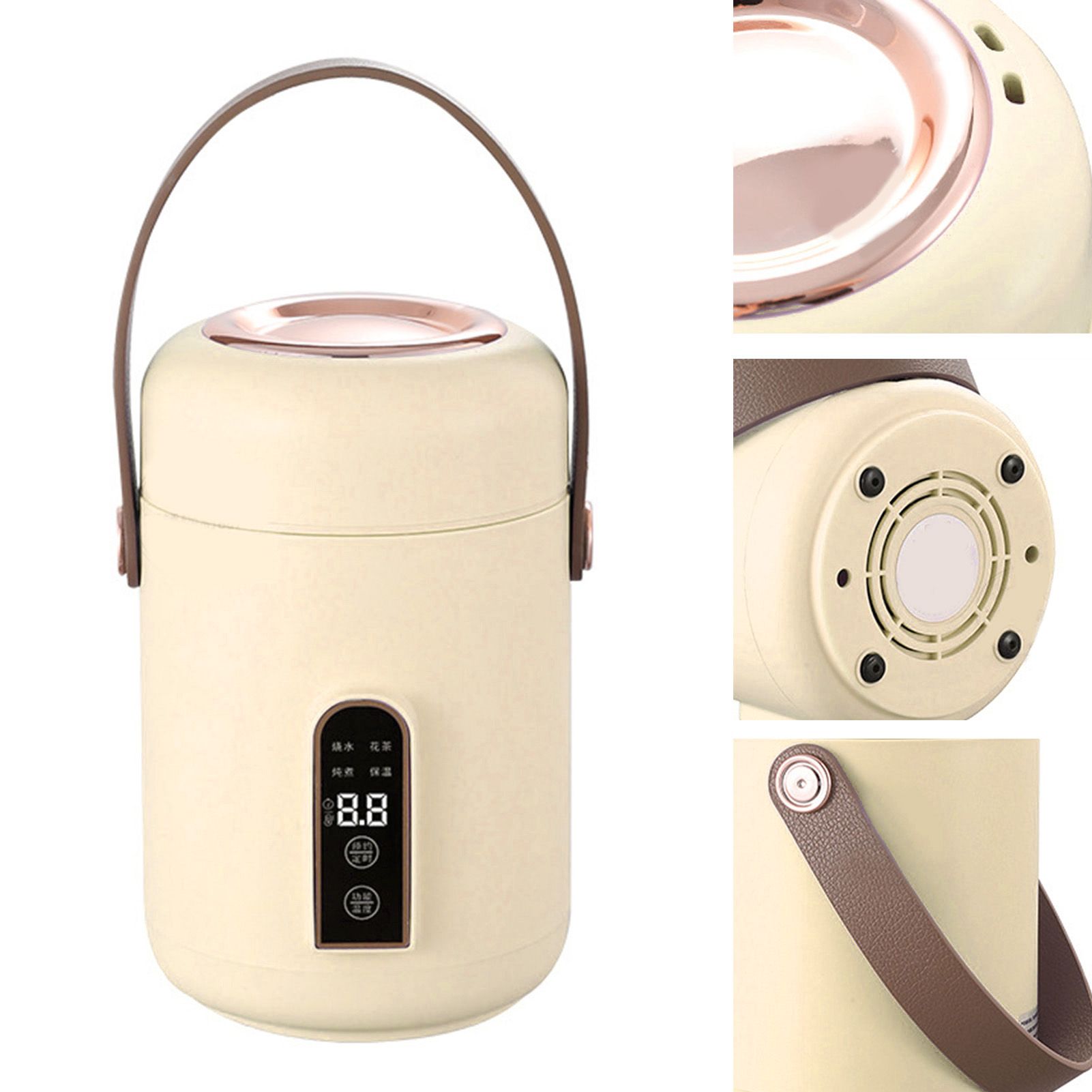 Mini Rice Cooker Efficient Heating Insulated Portable Multifunction Soup Porridge Stewpot for Home Office Dorm White - Image 4