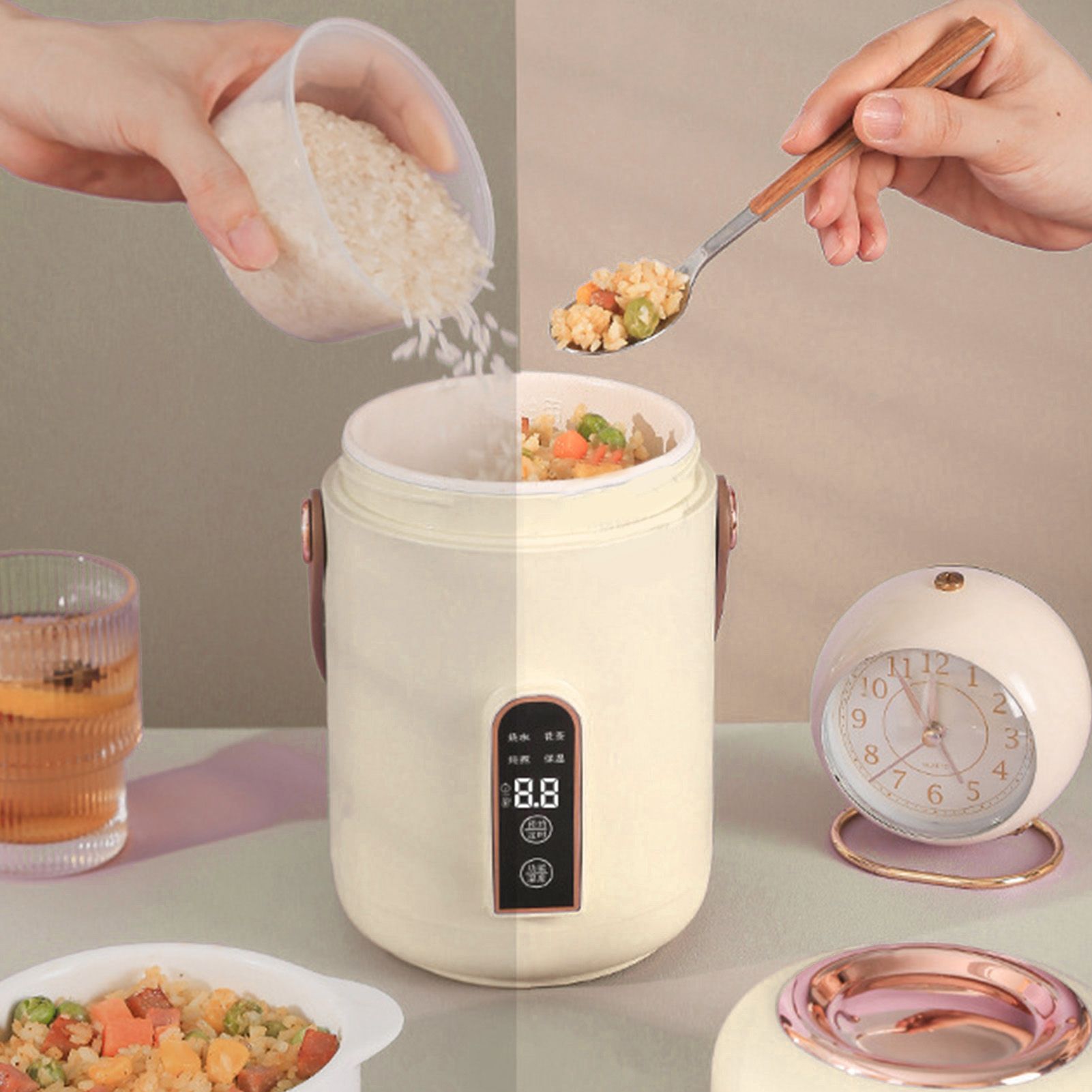 Mini Rice Cooker Efficient Heating Insulated Portable Multifunction Soup Porridge Stewpot for Home Office Dorm White - Image 5