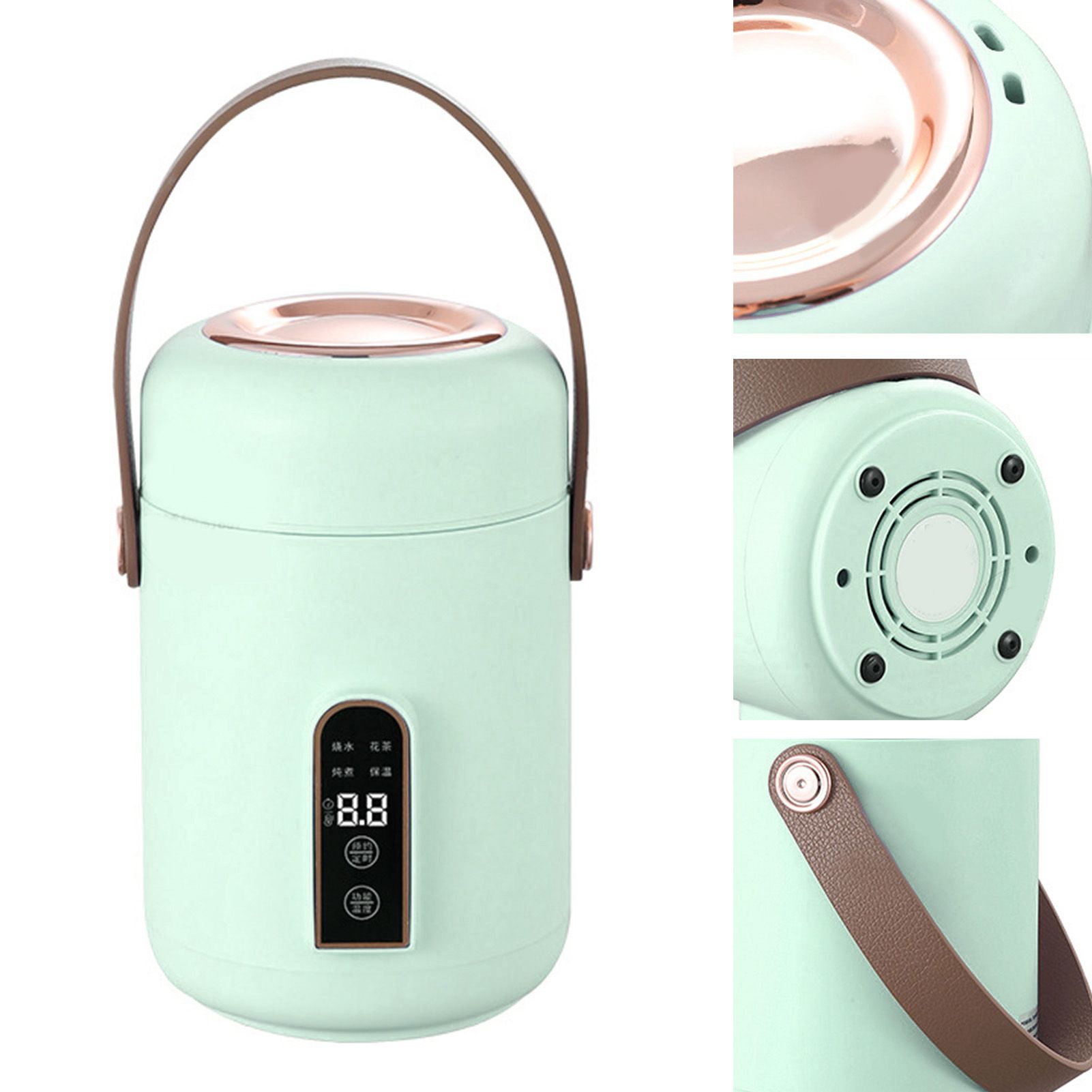 Mini Rice Cooker Efficient Heating Insulated Portable Multifunction Soup Porridge Stewpot for Home Office Dorm Green - Image 4