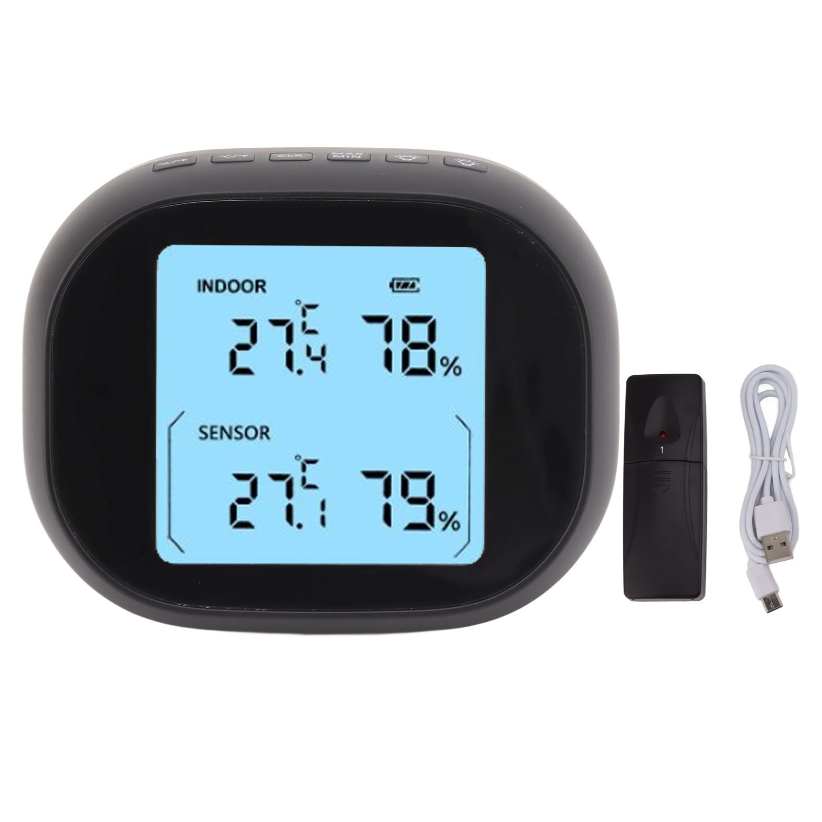 Wireless Indoor Outdoor Thermometer Black Temperature Humidity Monitor Daily High and Low Large Display Room Thermometer - Image 1