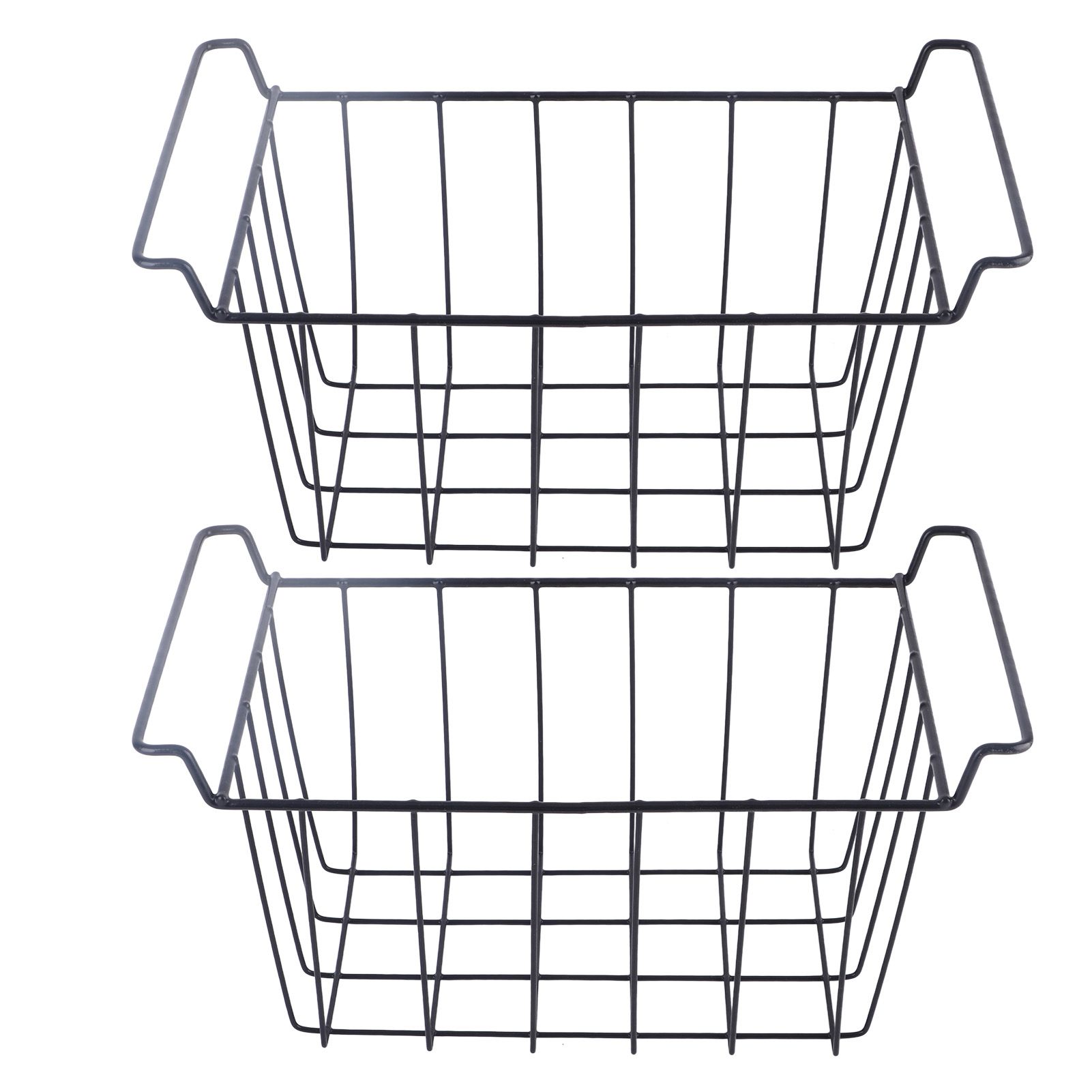 2 Pcs Freezer Wire Storage Basket PE Coated Hanging Rack Organizer Bin Black for Refrigerator Shelves L 39cm X W 20cm X H 20cm - Image 1