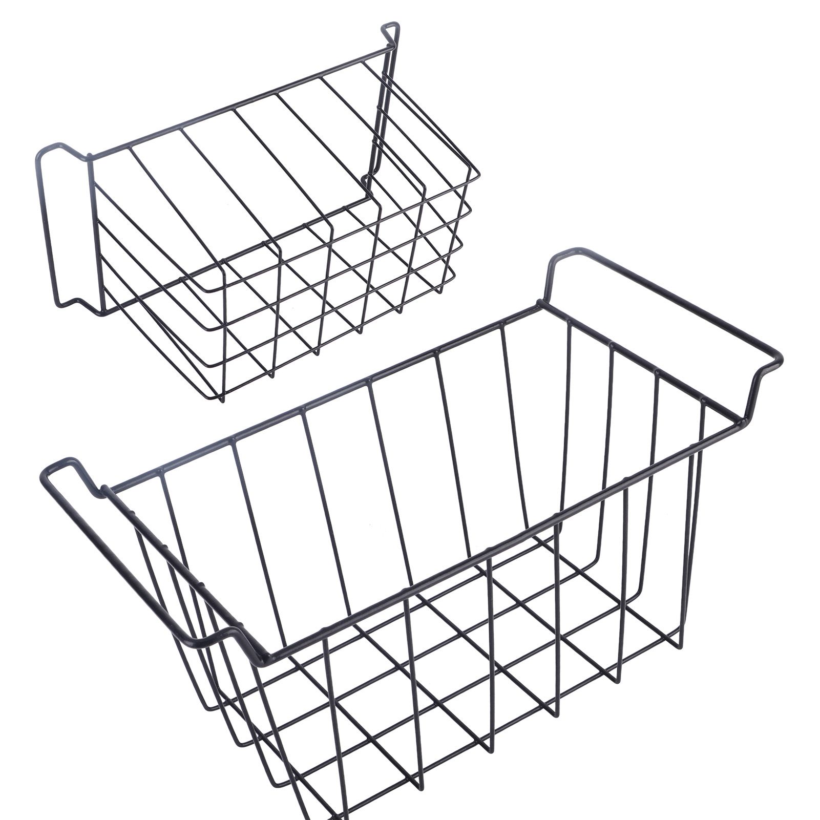 2 Pcs Freezer Wire Storage Basket PE Coated Hanging Rack Organizer Bin Black for Refrigerator Shelves L 39cm X W 20cm X H 20cm - Image 3