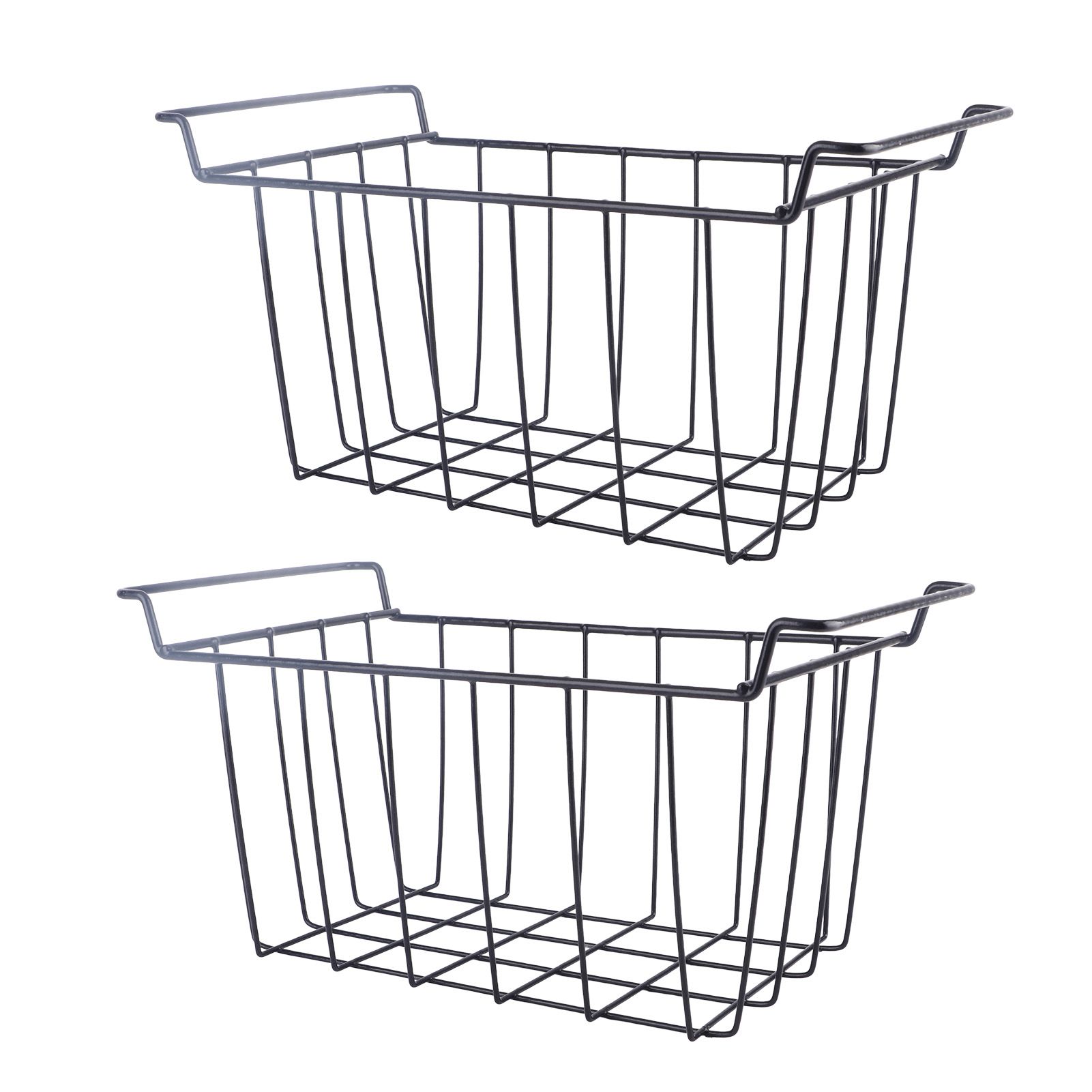 2 Pcs Freezer Wire Storage Basket PE Coated Hanging Rack Organizer Bin Black for Refrigerator Shelves L 39cm X W 20cm X H 20cm - Image 4