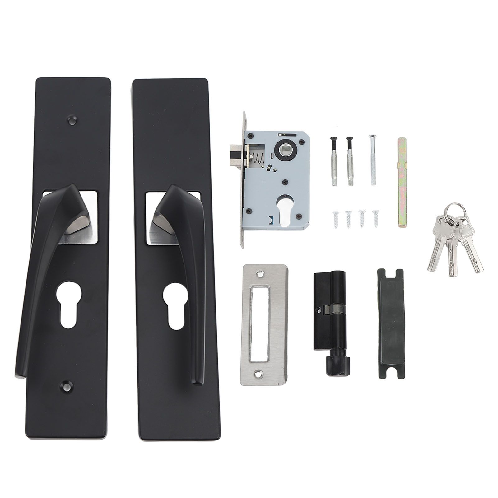 Bedroom Lock Set Household Interior Room Bathroom Silent Aluminium Alloy with Solid Wood Handle Black - Image 1