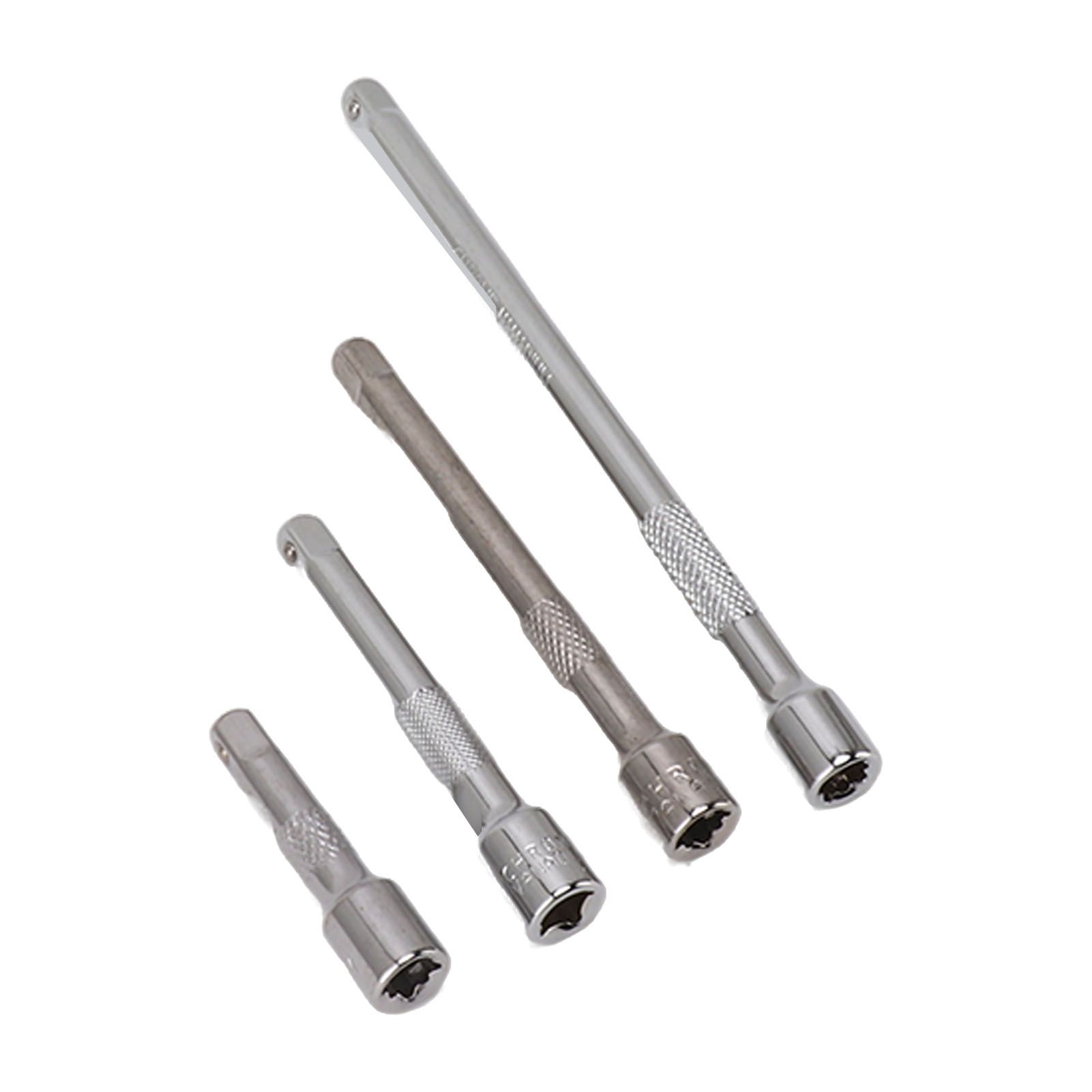 4pc 1/4in Drive Socket Extension Bar Set Long Shaft 50mm 75mm 100mm 150mm Ratchet Improved - Image 1