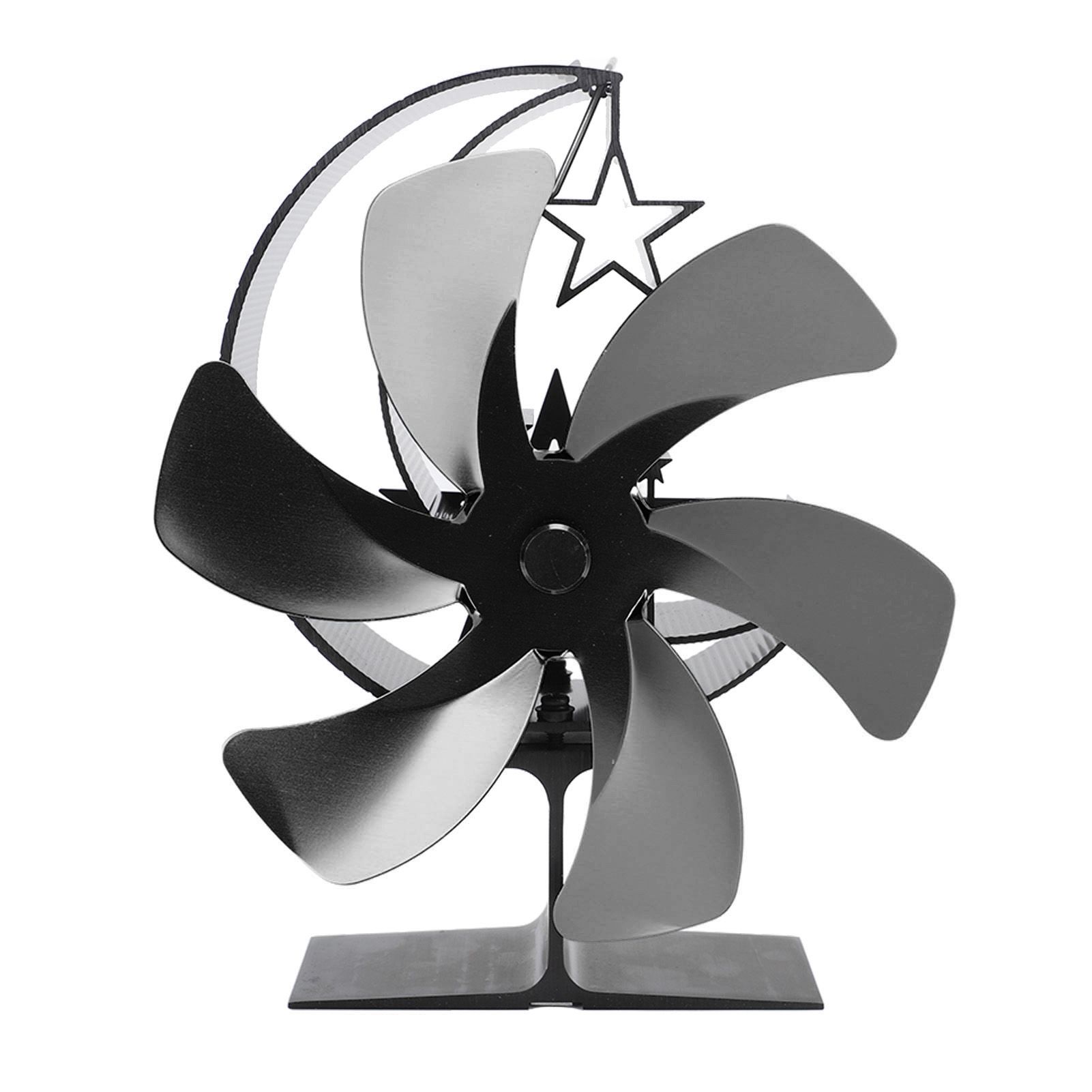Stove Fan 6 Blades Fireplace Fan Heat Powered Fast Wind Circulation Half Moon Pattern Thermoeletric Fan for Log Burner Black - Image 1