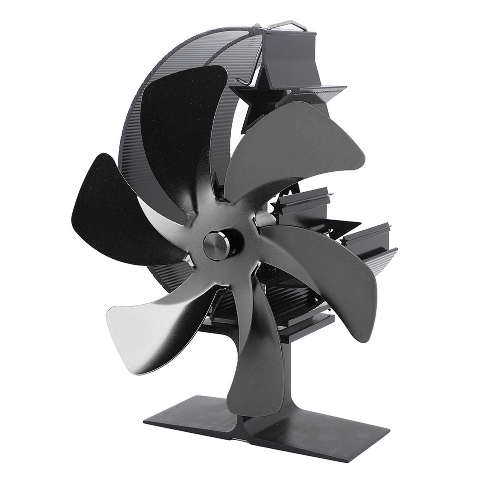 Stove Fan 6 Blades Fireplace Fan Heat Powered Fast Wind Circulation Half Moon Pattern Thermoeletric Fan for Log Burner Black - Image 2