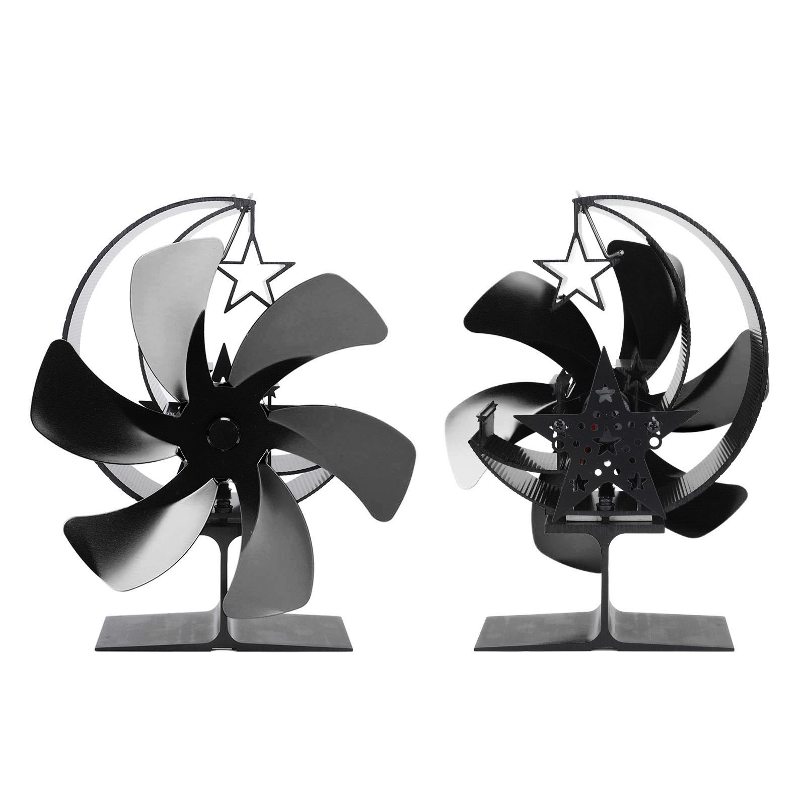 Stove Fan 6 Blades Fireplace Fan Heat Powered Fast Wind Circulation Half Moon Pattern Thermoeletric Fan for Log Burner Black - Image 7