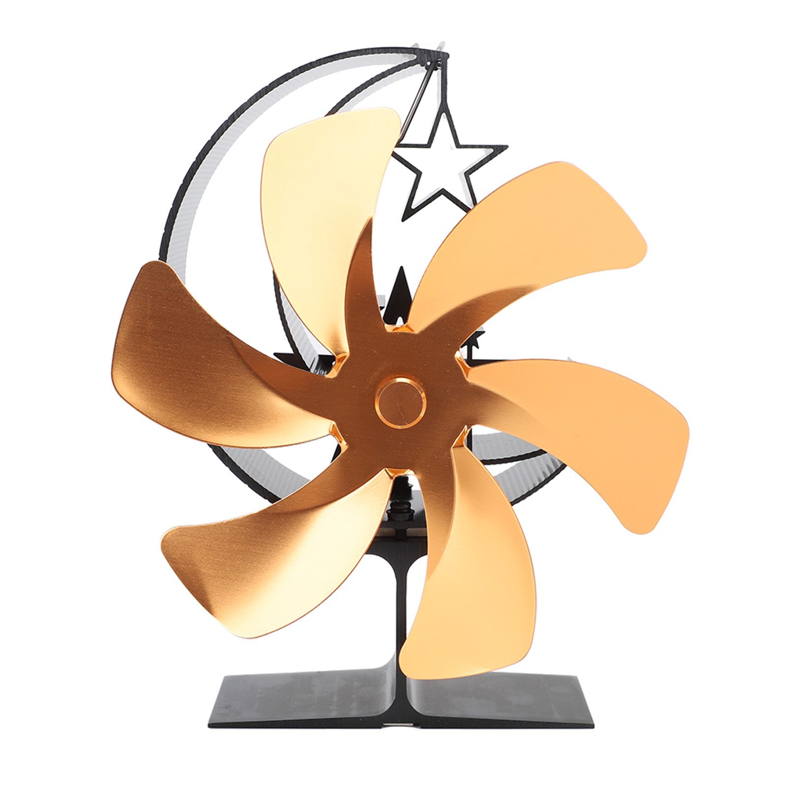Stove Fan 6 Blades Fireplace Fan Heat Powered Fast Wind Circulation Half Moon Pattern Thermoeletric Fan for Log Burner Gold - Image 1