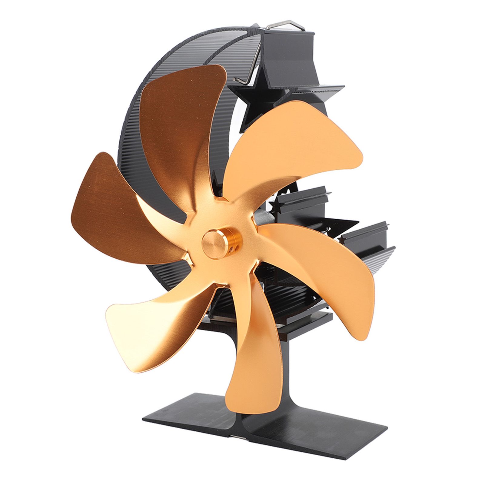 Stove Fan 6 Blades Fireplace Fan Heat Powered Fast Wind Circulation Half Moon Pattern Thermoeletric Fan for Log Burner Gold - Image 2
