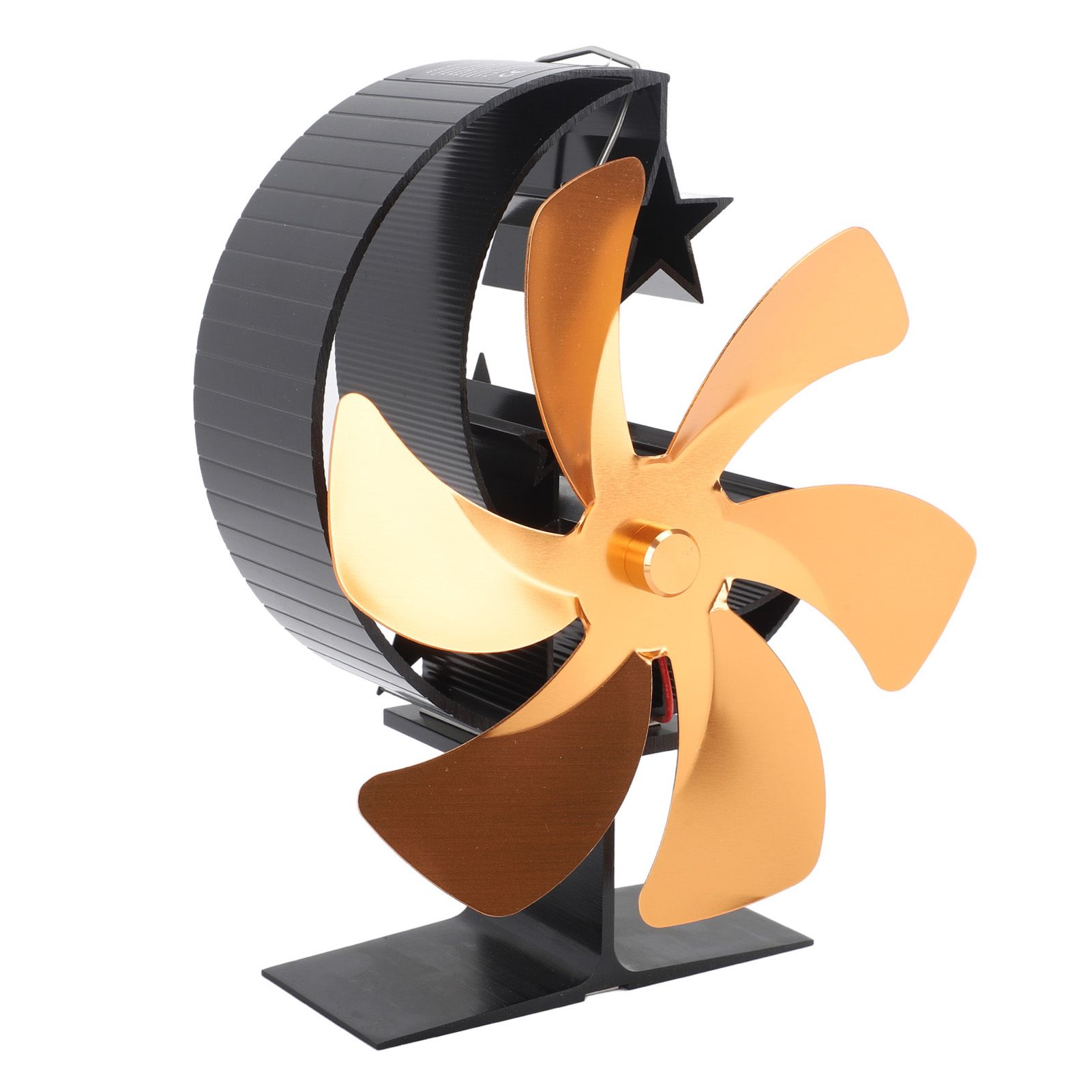 Stove Fan 6 Blades Fireplace Fan Heat Powered Fast Wind Circulation Half Moon Pattern Thermoeletric Fan for Log Burner Gold - Image 3