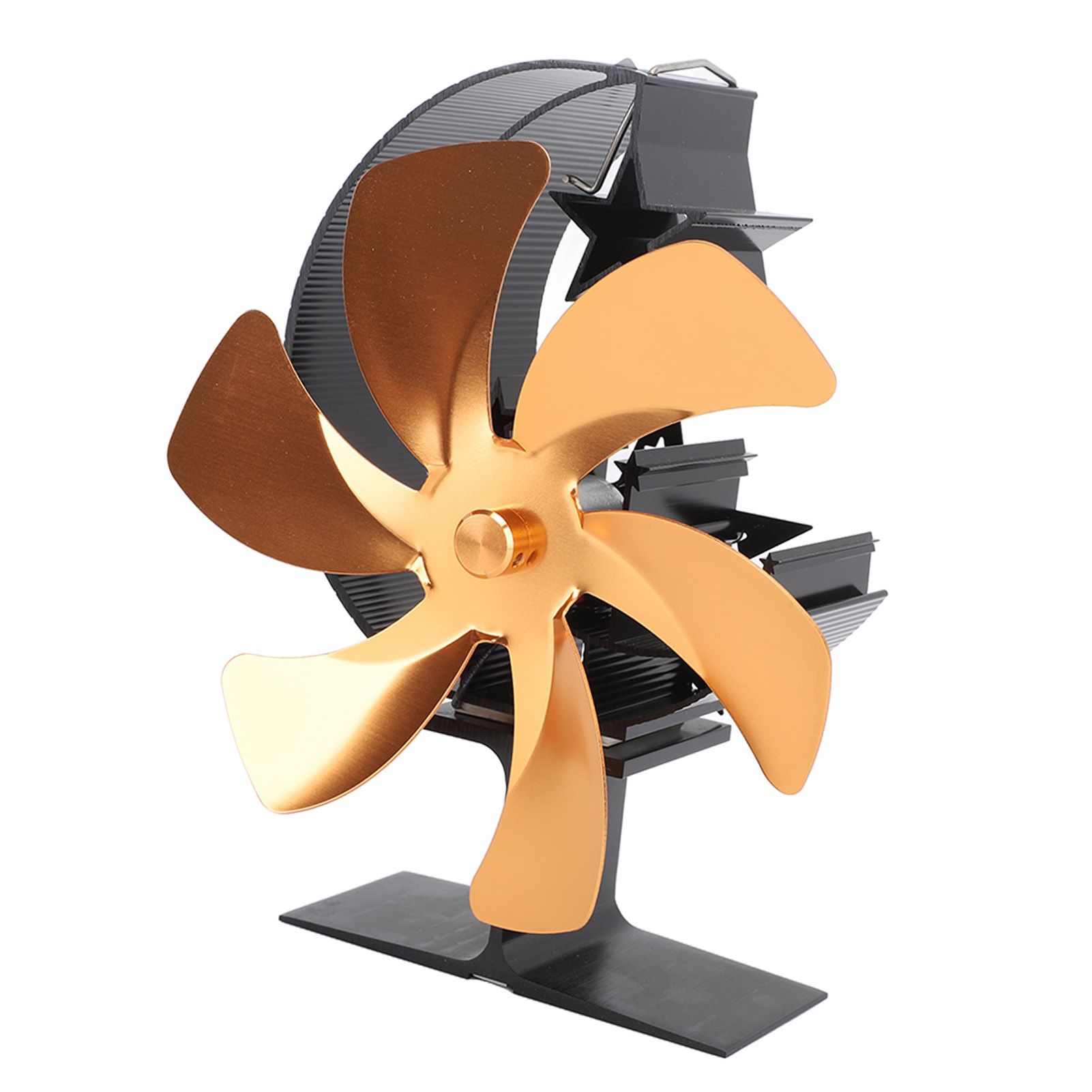 Stove Fan 6 Blades Fireplace Fan Heat Powered Fast Wind Circulation Half Moon Pattern Thermoeletric Fan for Log Burner Gold - Image 4